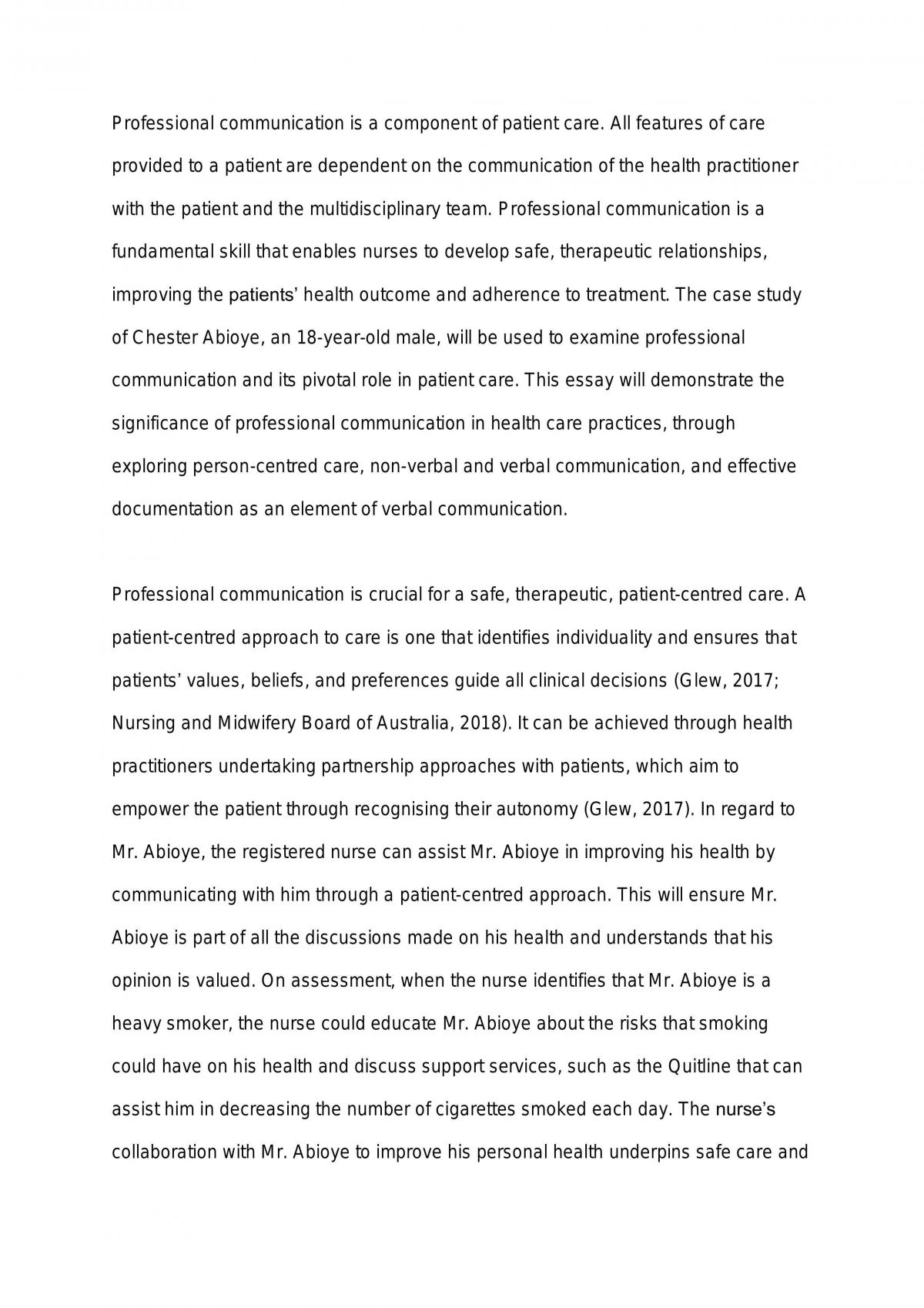 Professional Communication in Nursing Essay  - Page 1