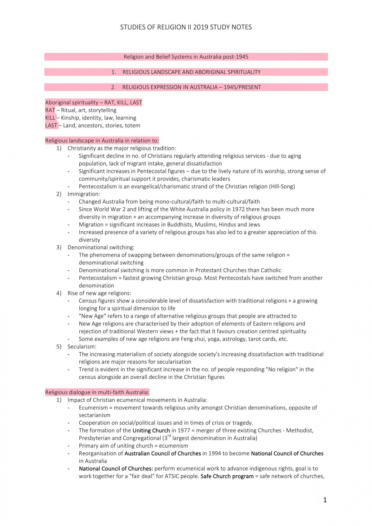 Studies of Religion Complete Study Notes  - Page 1