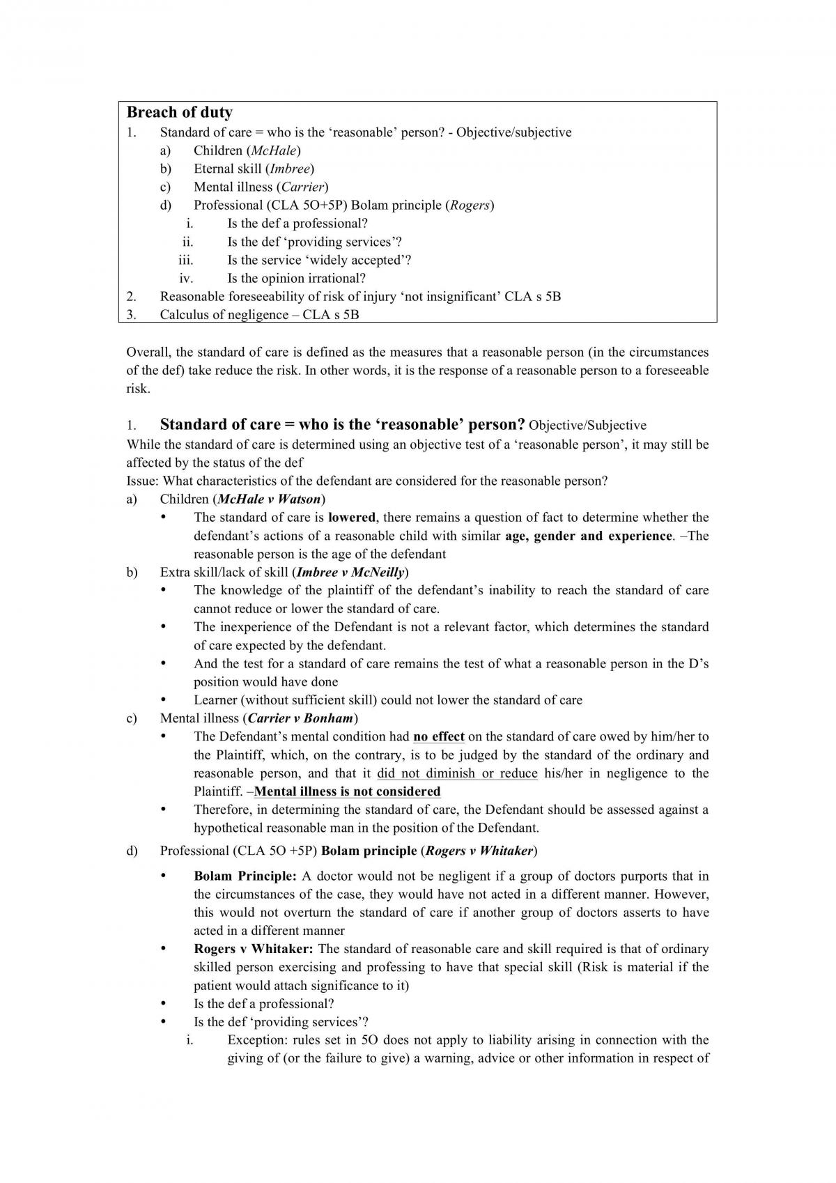 Tort law - exam note - Page 1