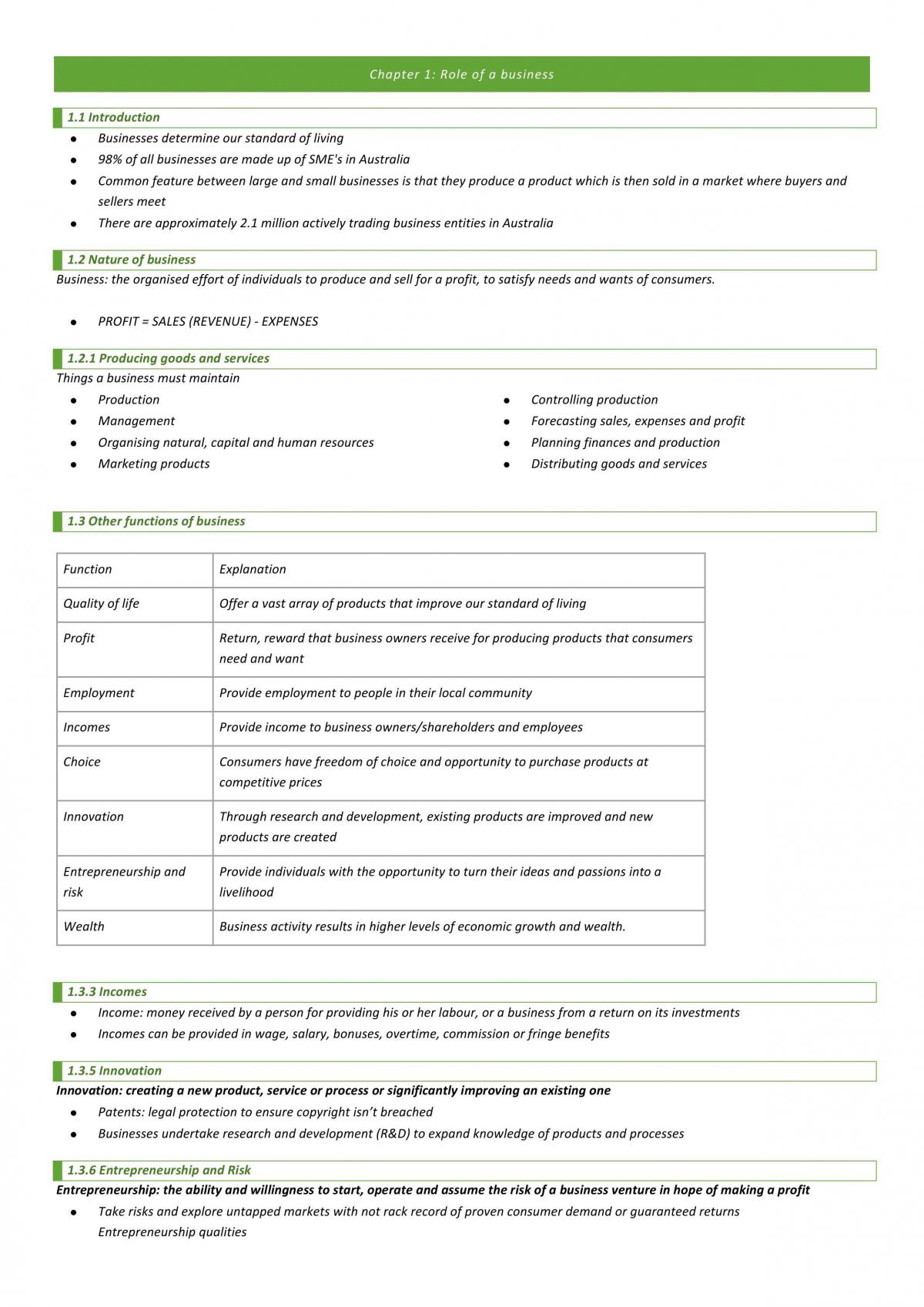 Preliminary Business Studies Notes - Page 1