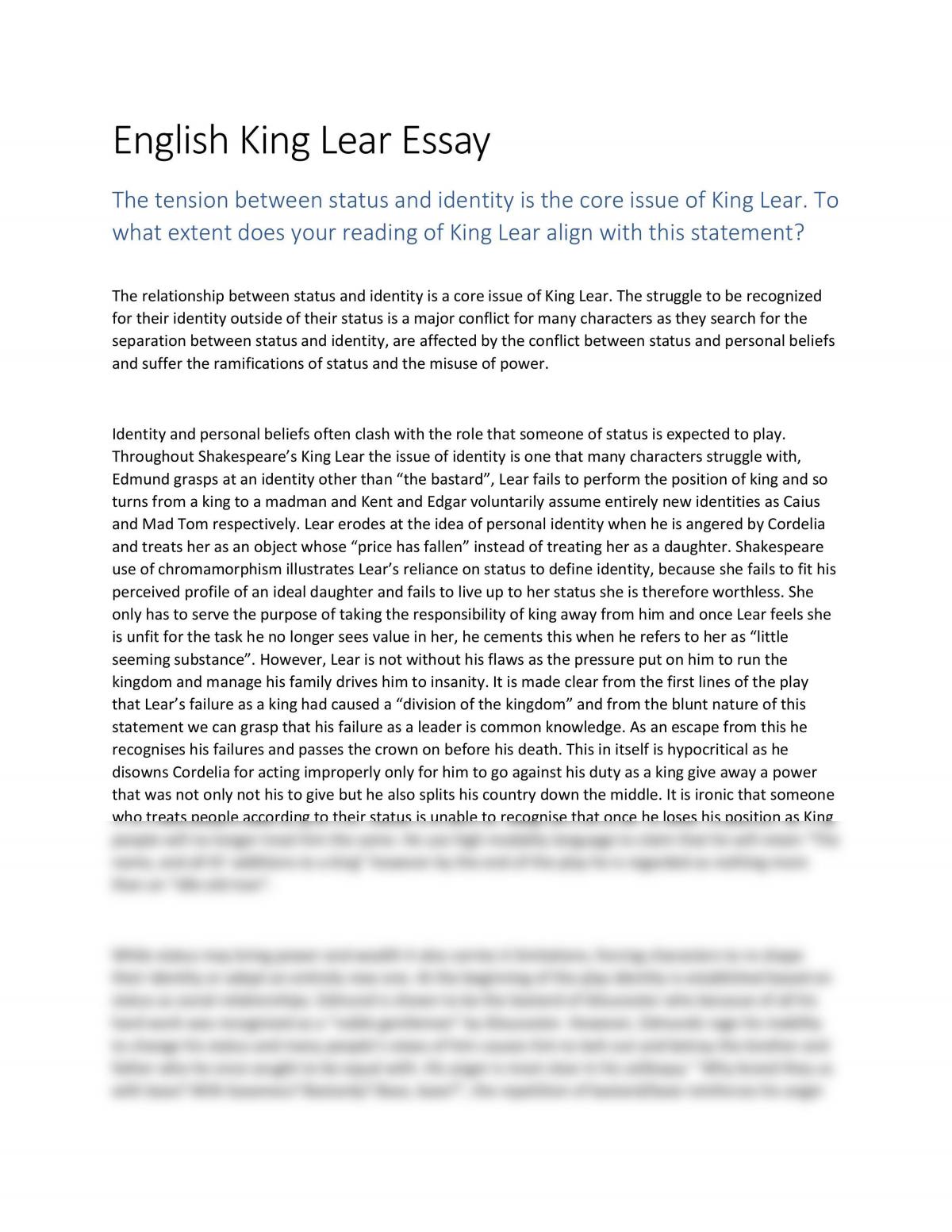 king lear essay leaving cert