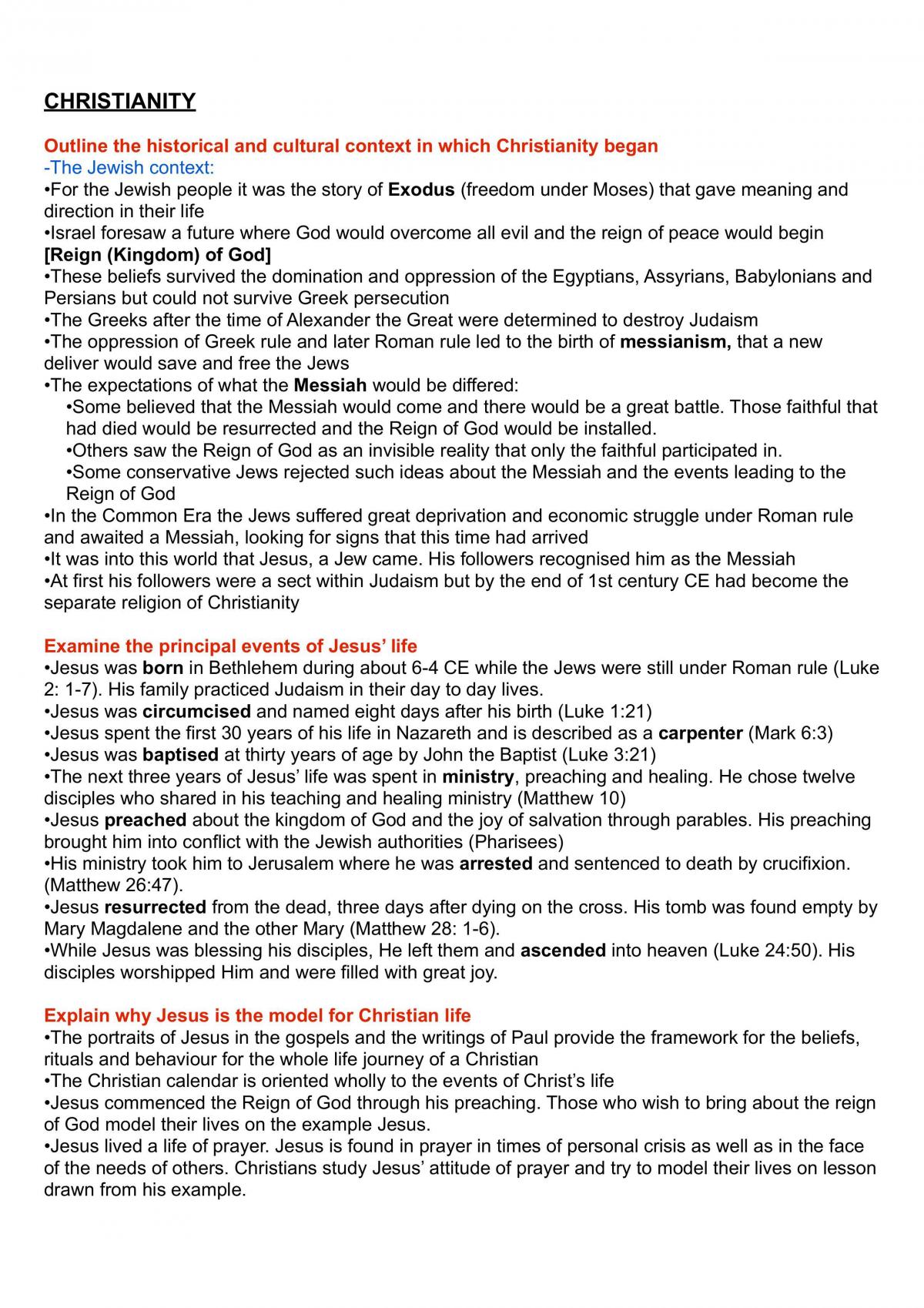 Christianity Preliminary Notes - Page 1