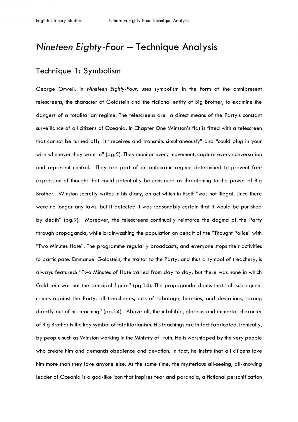 Nineteen Eighty-Four Technique Analysis - Page 1