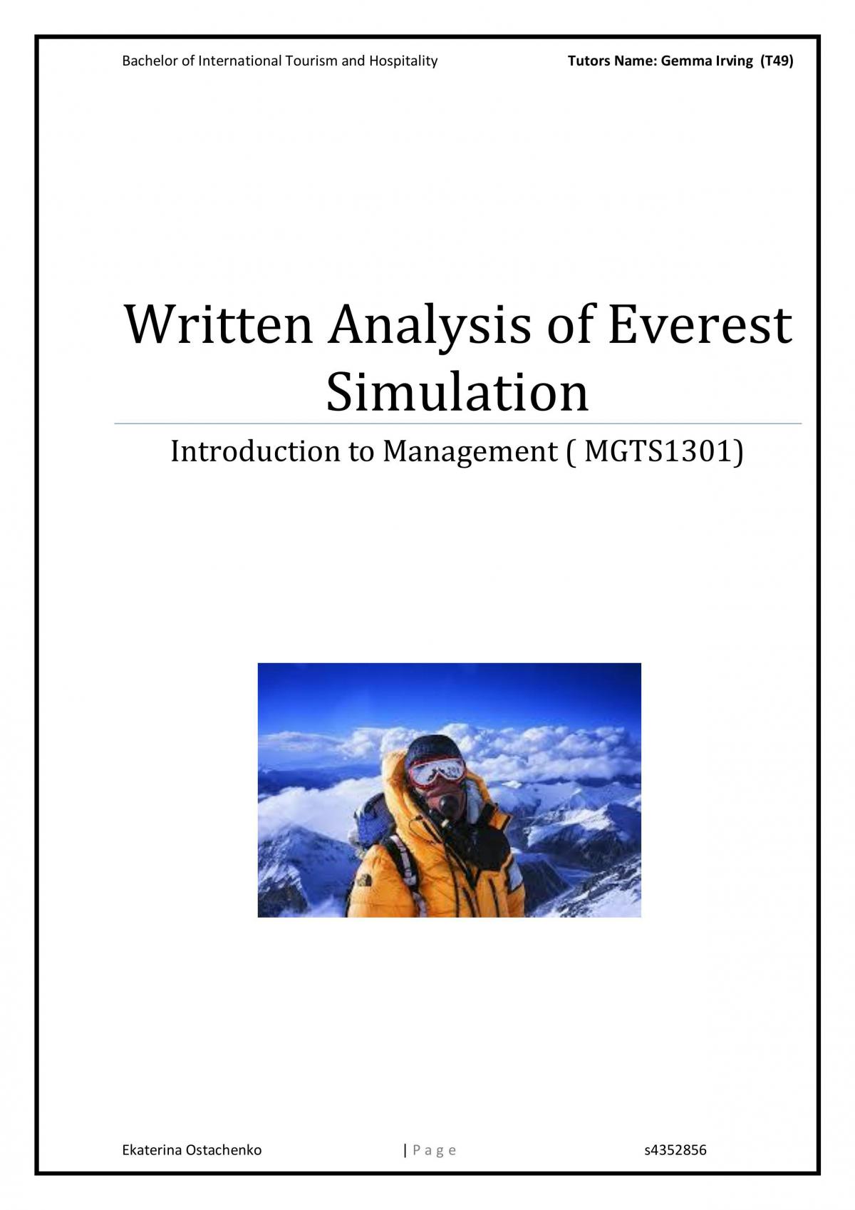 Written Analysis of Everest Simulation - Page 1