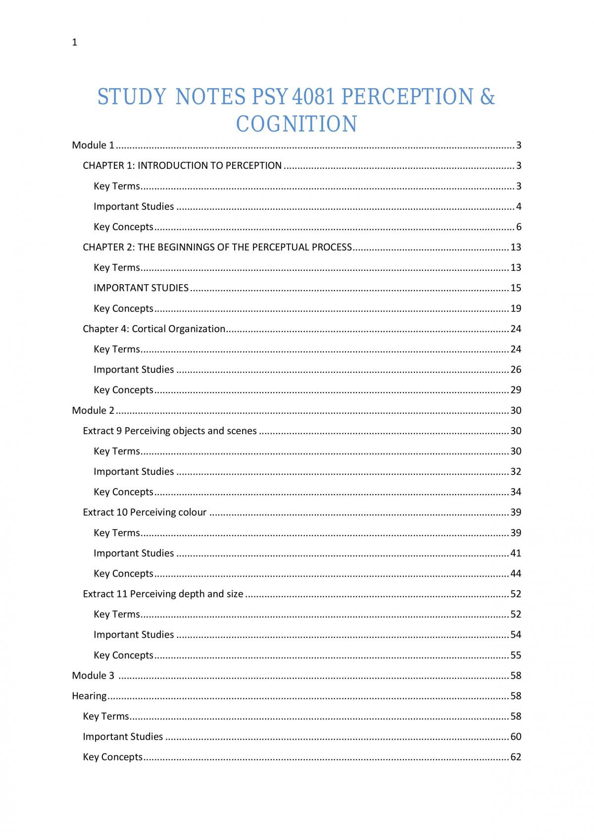 Study Notes - Perception and Cognition - Page 1