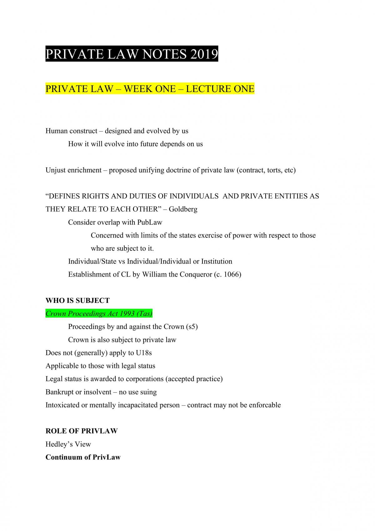 Private Law Lecture Notes - Page 1