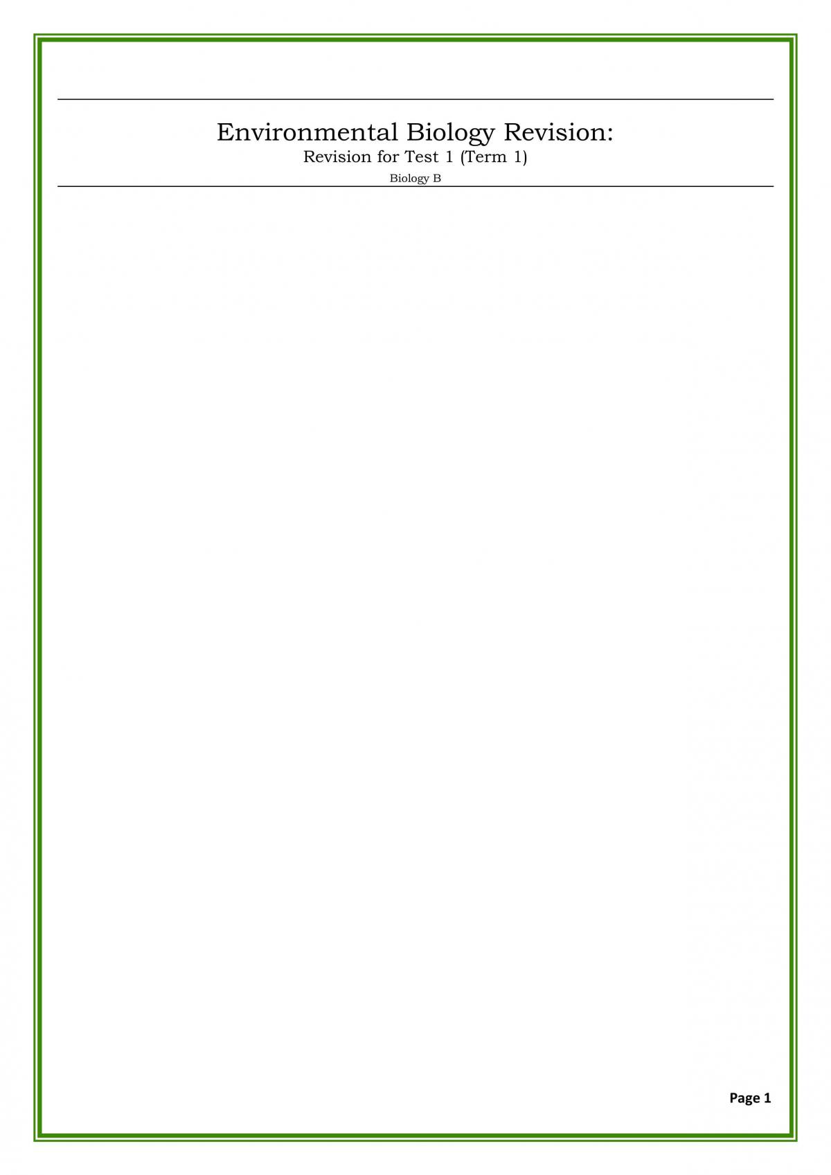 Biology (B) Stage 1 Environmental Focus; Partial Study Notes - Page 1