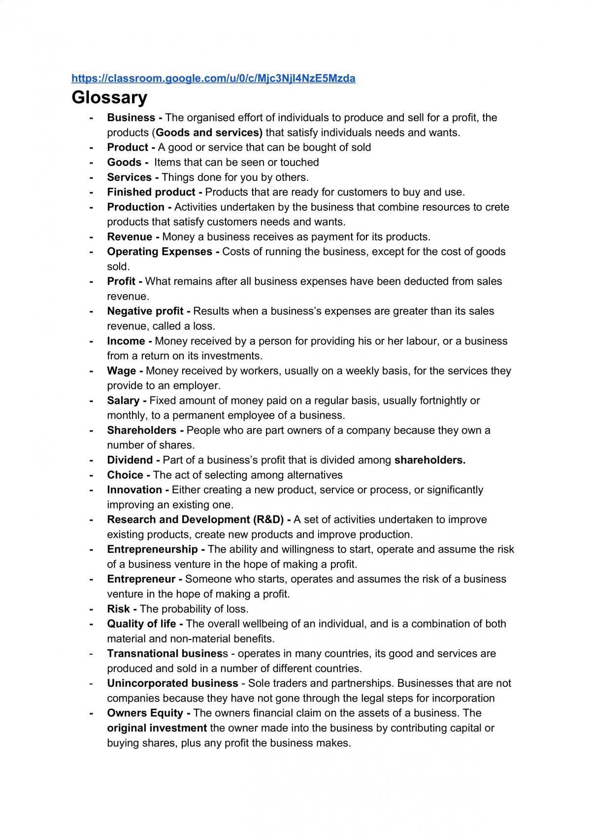 Business Studies Notes - Page 1