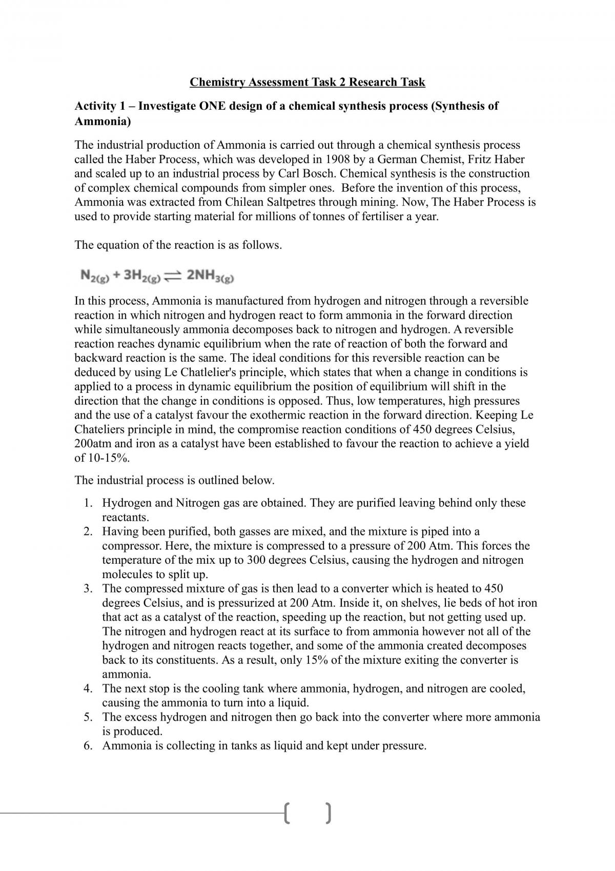 Assignment on The Haber Process - Page 1