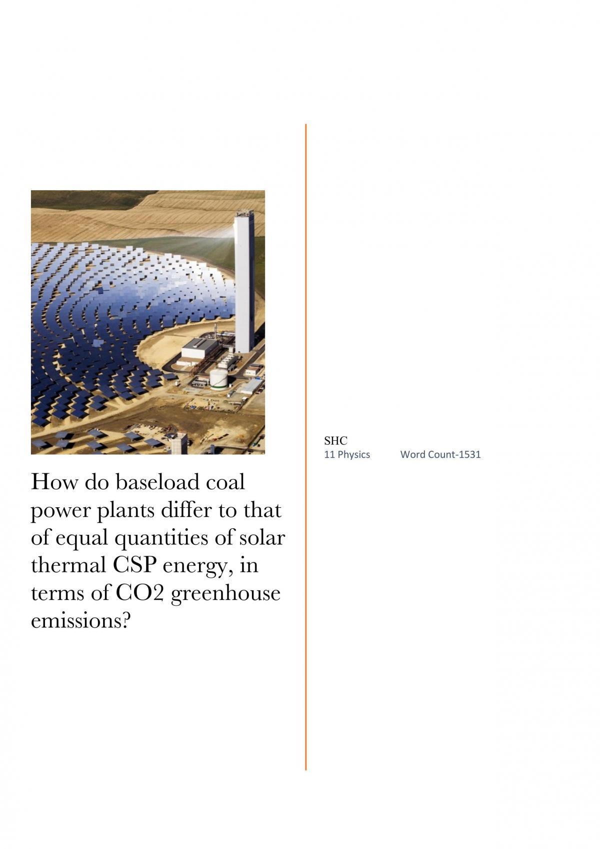 How Do Baseload Coal Power Plants Differ to That of Equal Quantities of Solar Thermal CSP Energy - Page 1