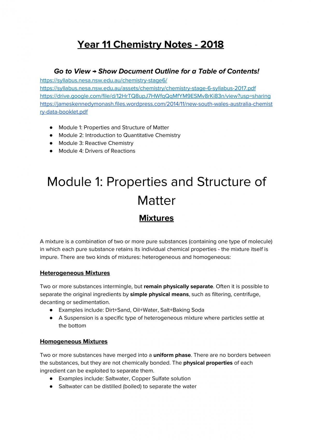 Year 11 Chemistry Notes  - Page 1