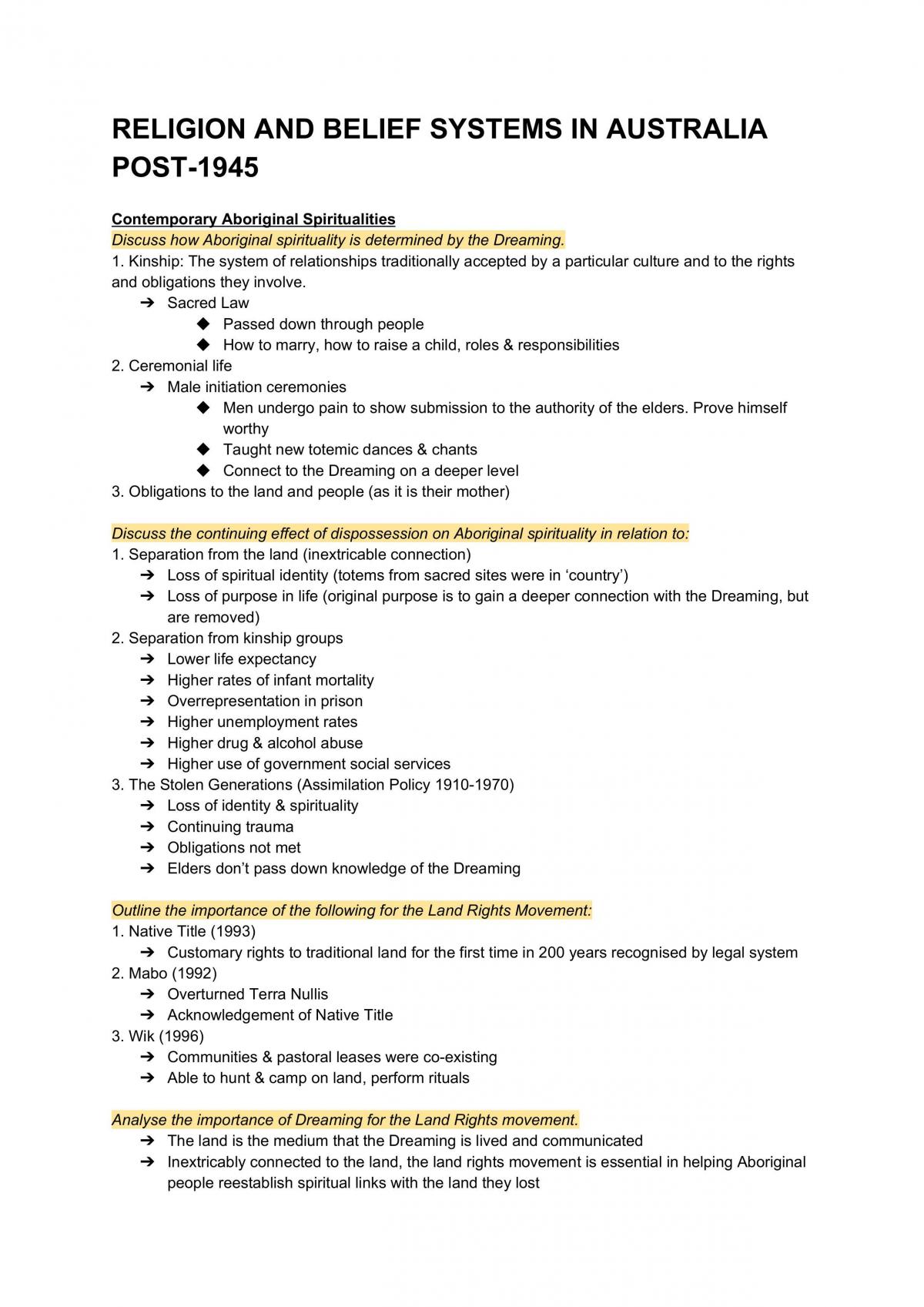 SOR1 HSC Study Notes - Page 1