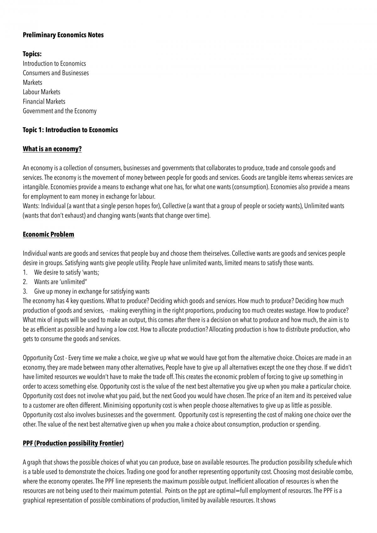 Preliminary Economics Notes - Page 1