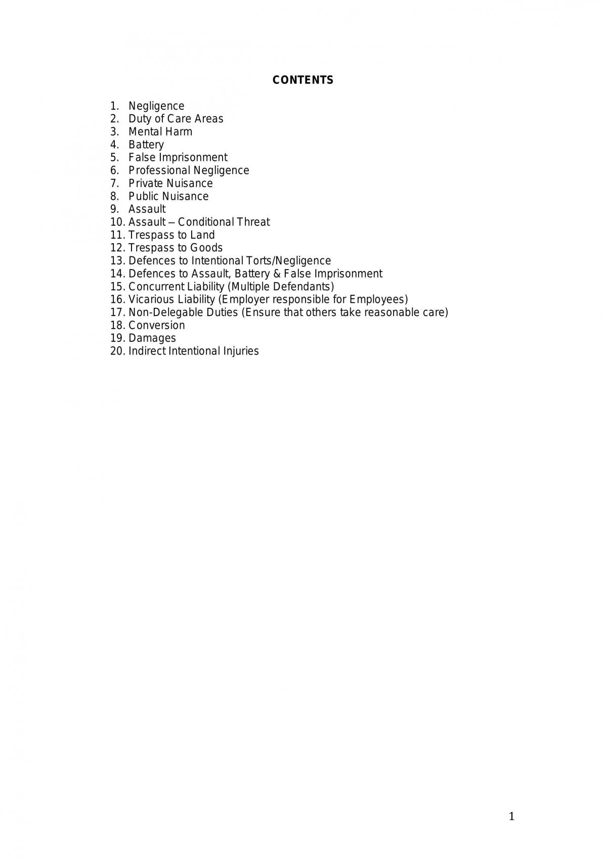 Torts - Exam Structures and Notes - Page 1