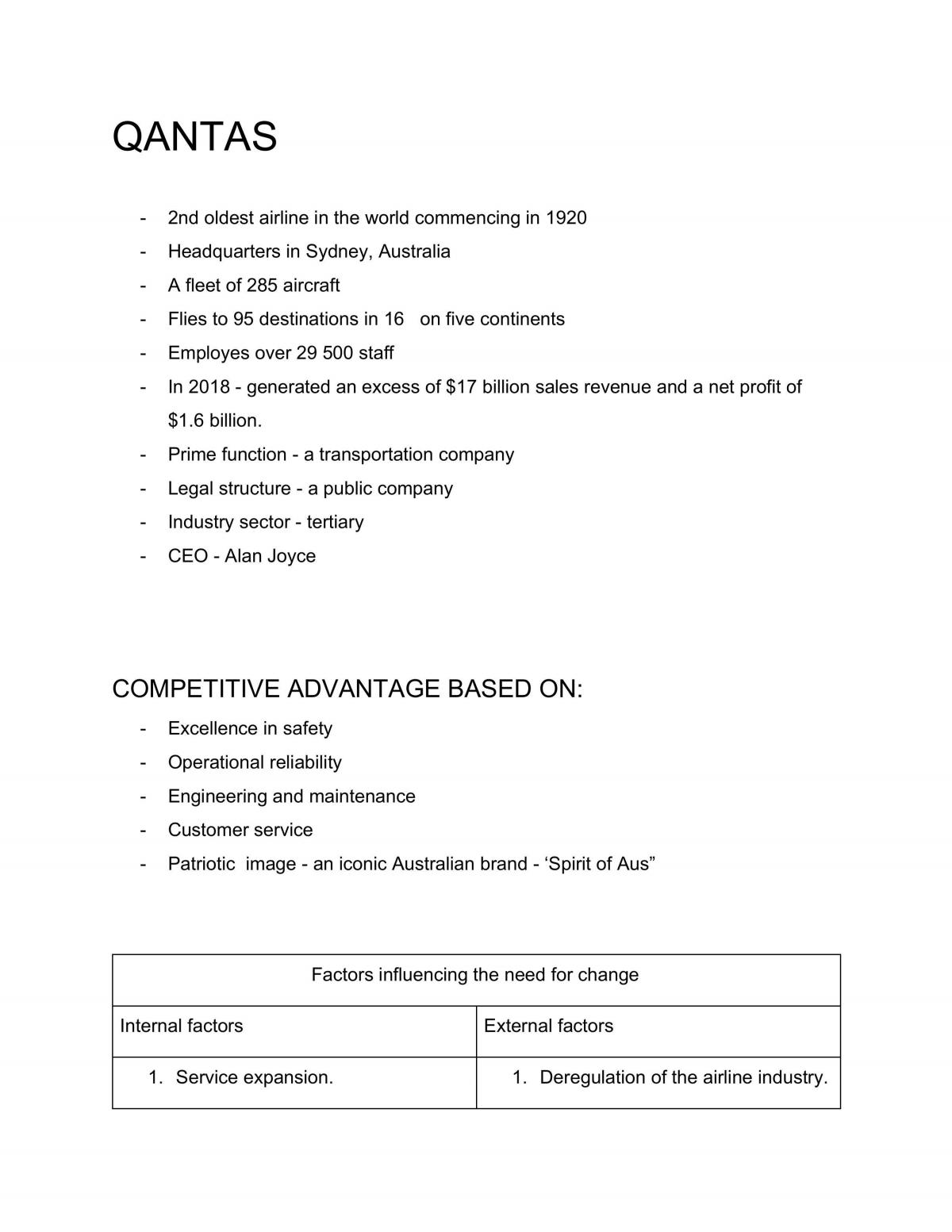 Qantas Case Study Change Management Processes - Page 1