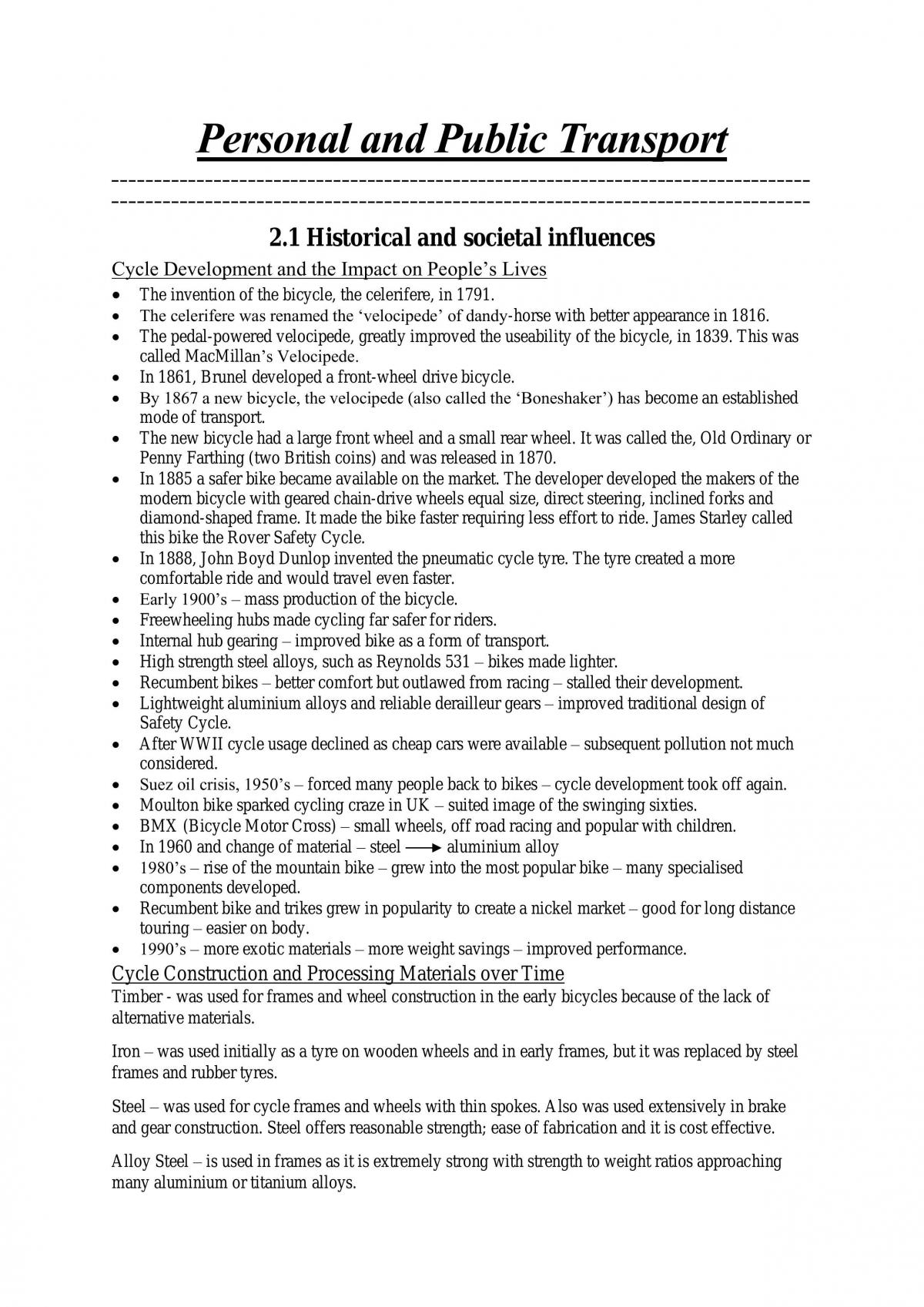 Complete Notes for personal and public transport ONLY - Page 1