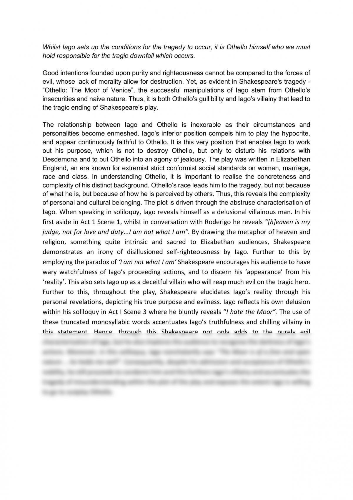 othello's downfall essay pdf