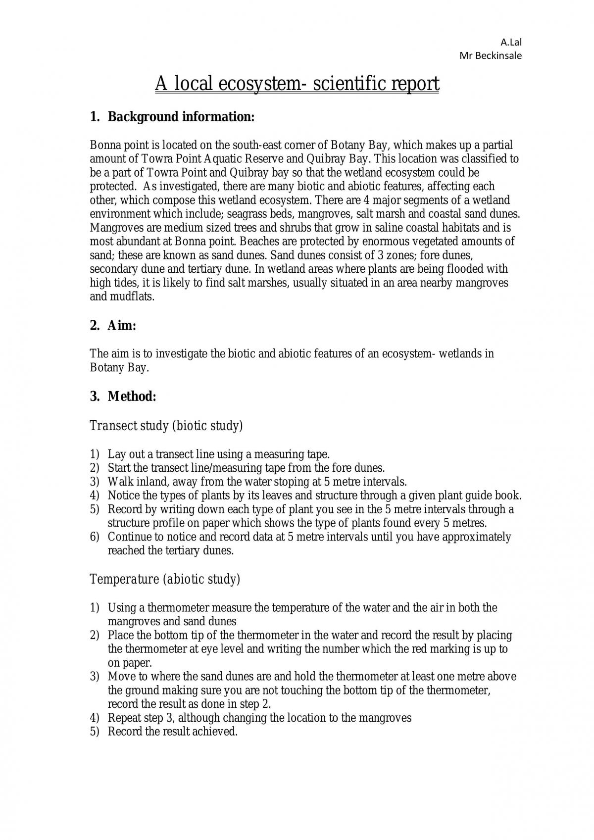 A Local Ecosystem - Scientific Report - Page 1