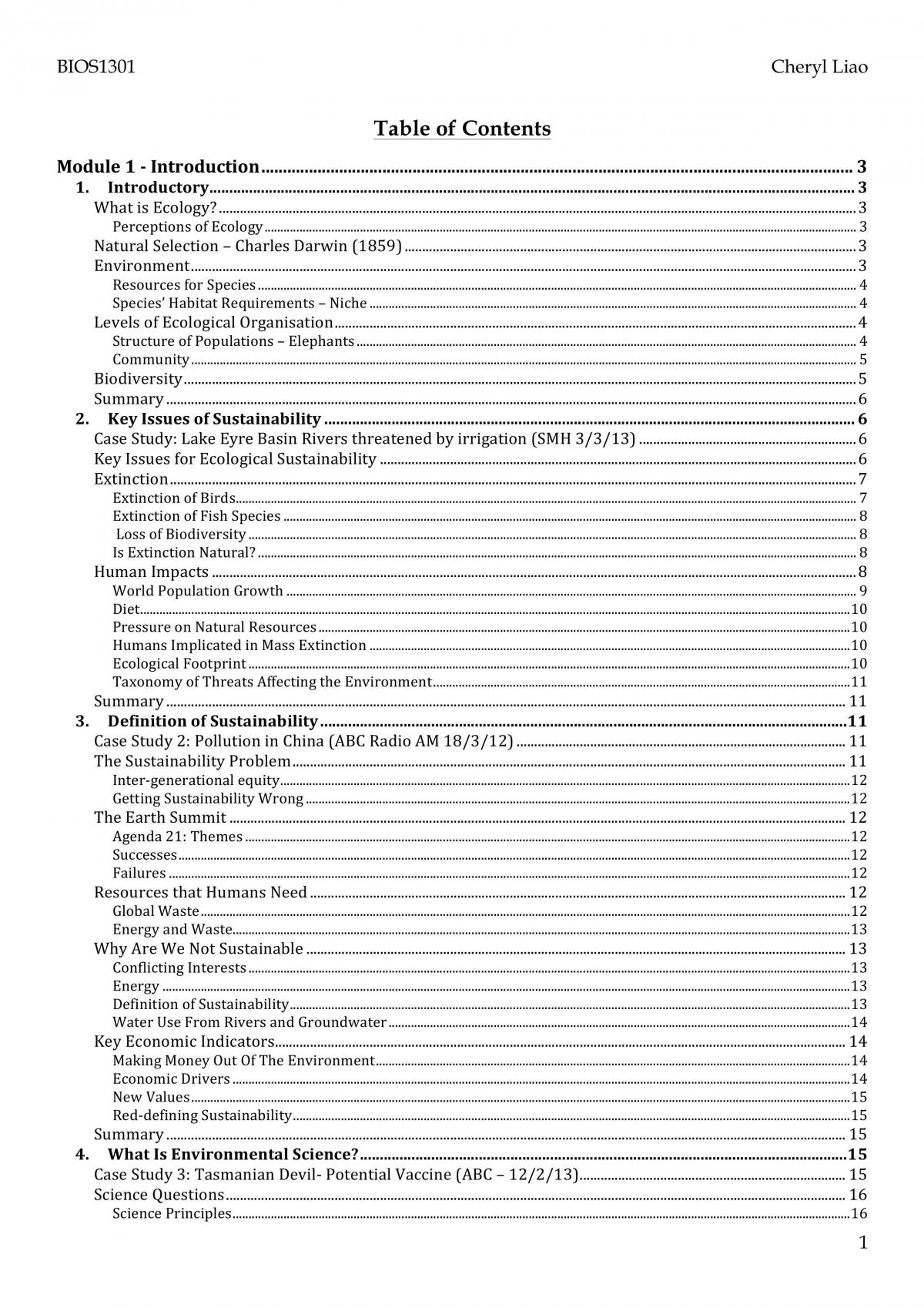 BIOS1301 Incomplete NOtes - Page 1