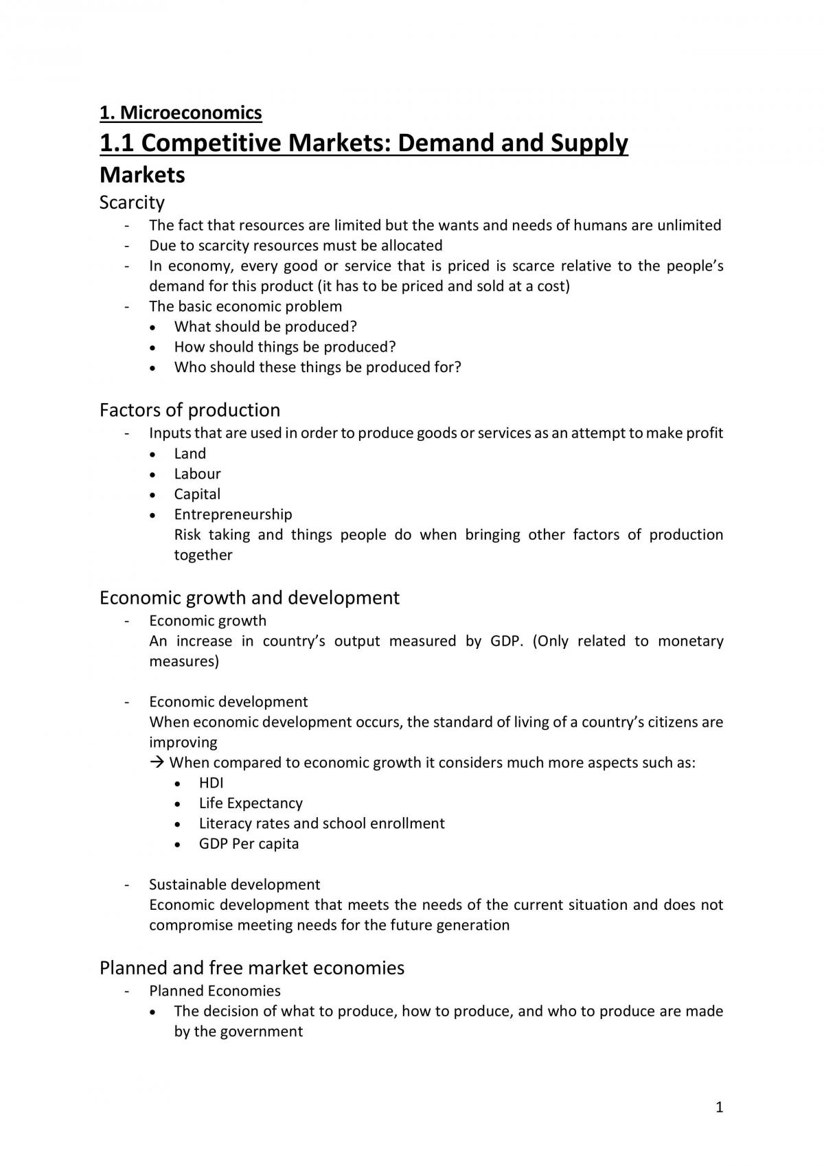 IB Microeconomics Notes - Page 1