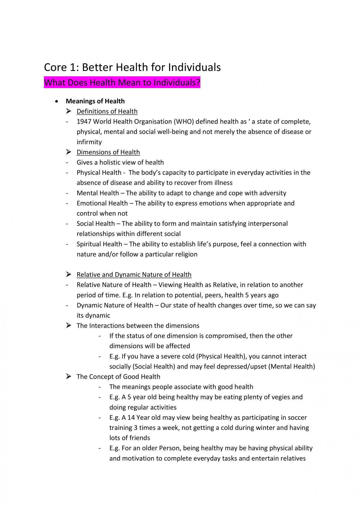 PDHPE Prelim Study Notes - Page 1