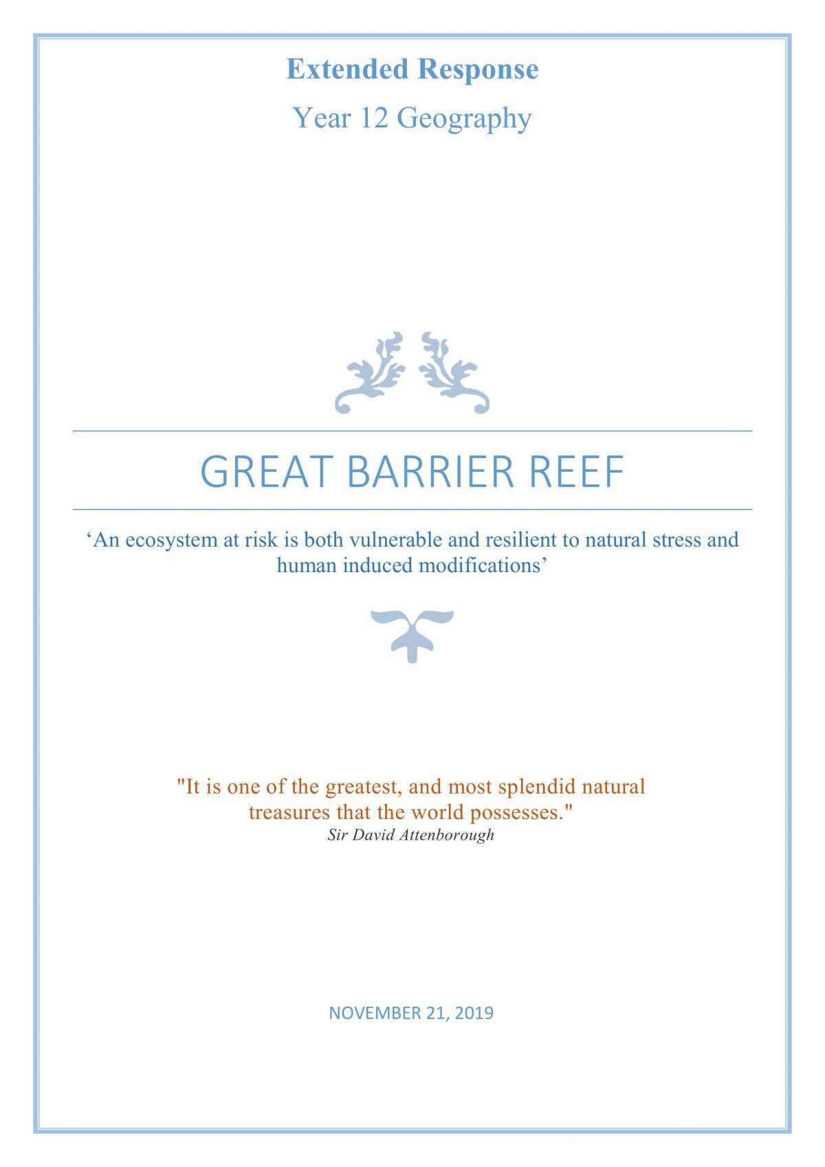 Great Barrier Reef Extended Response  - Page 1