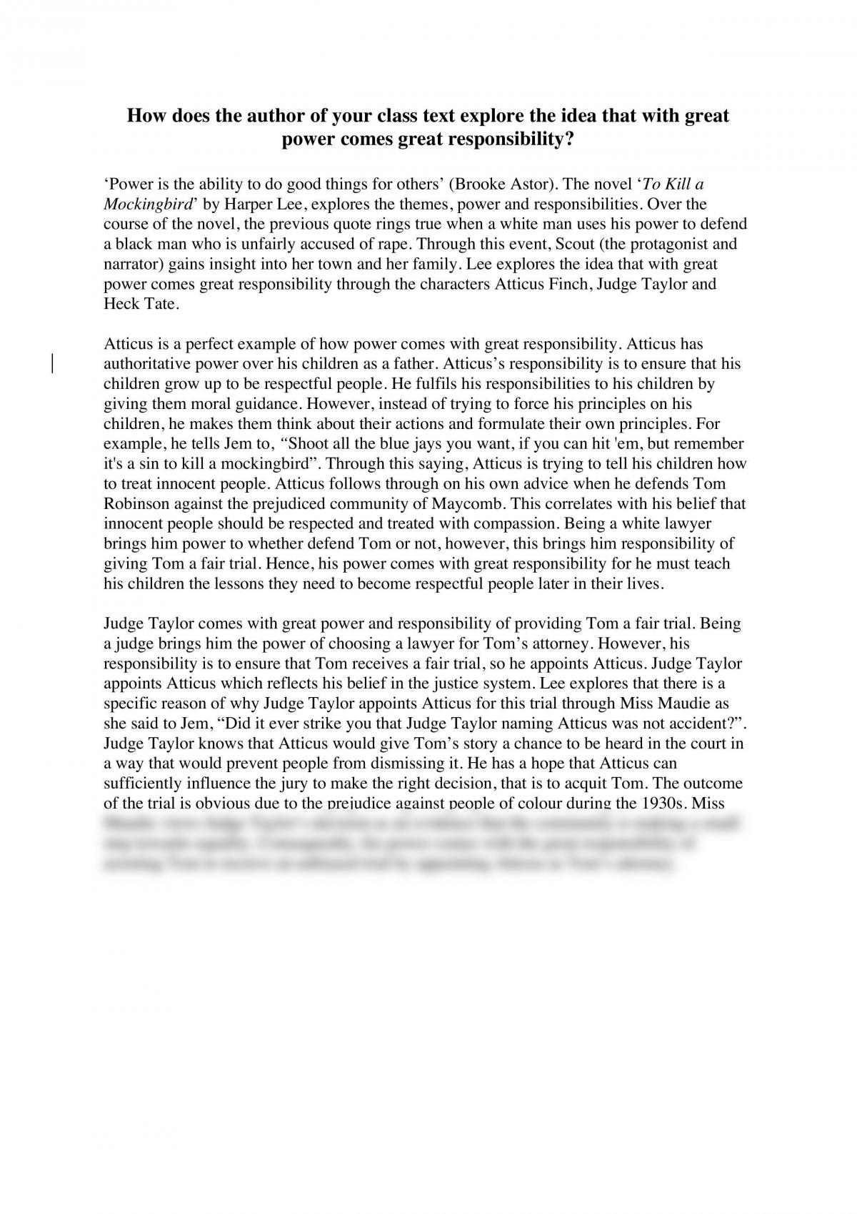 To Kill a Mockingbird Analysis of Power and Responsibility - Page 1