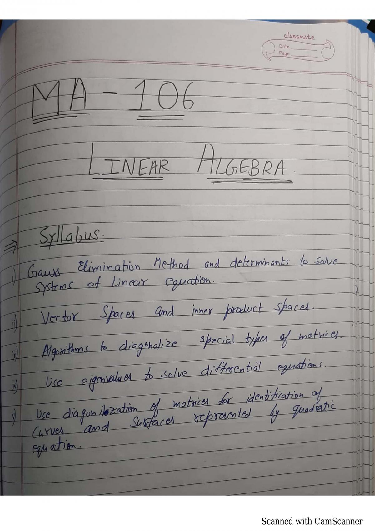 MA-106 Linear Algebra - Page 1