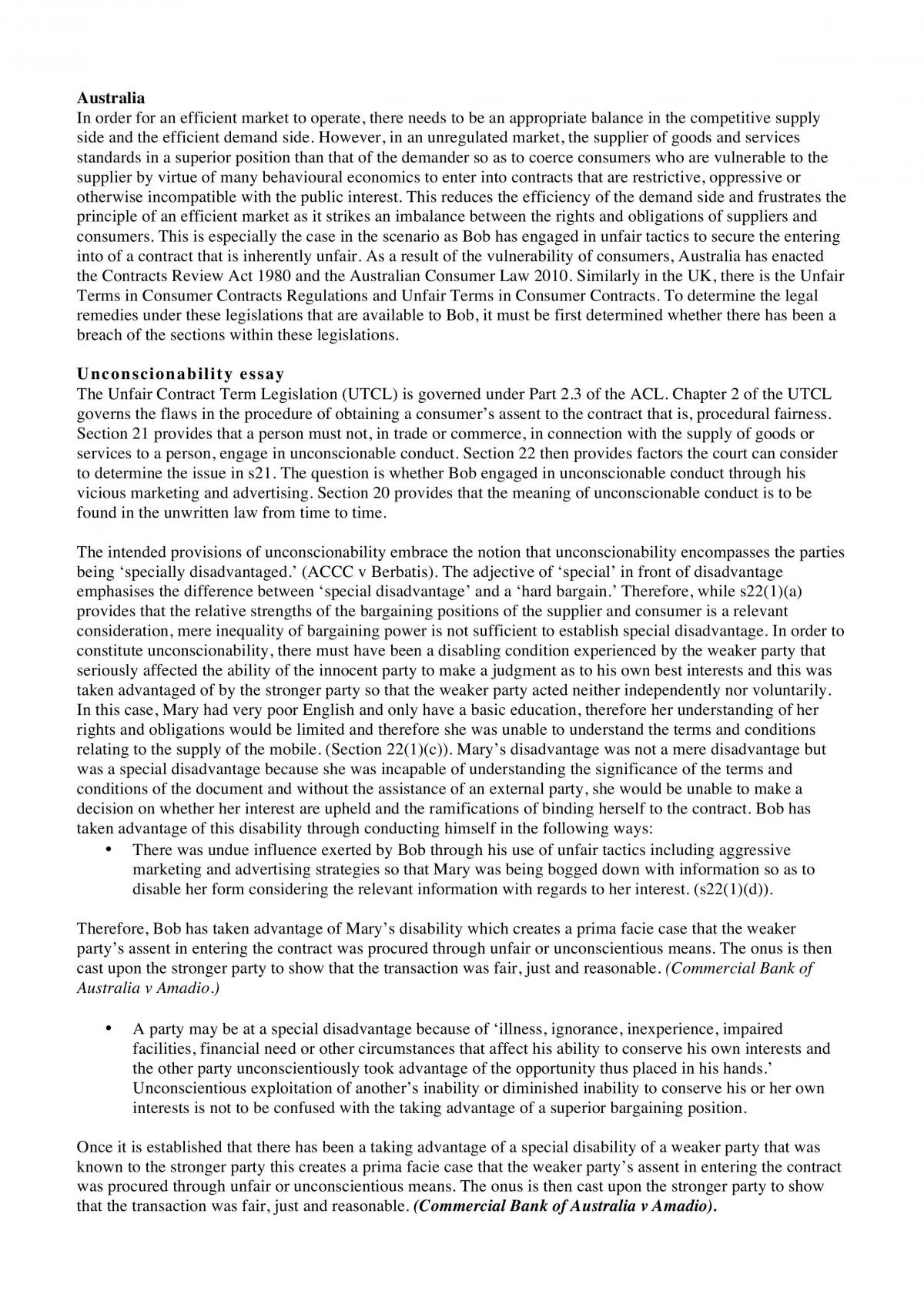 Unfair Contracts Final Exam notes - Page 1