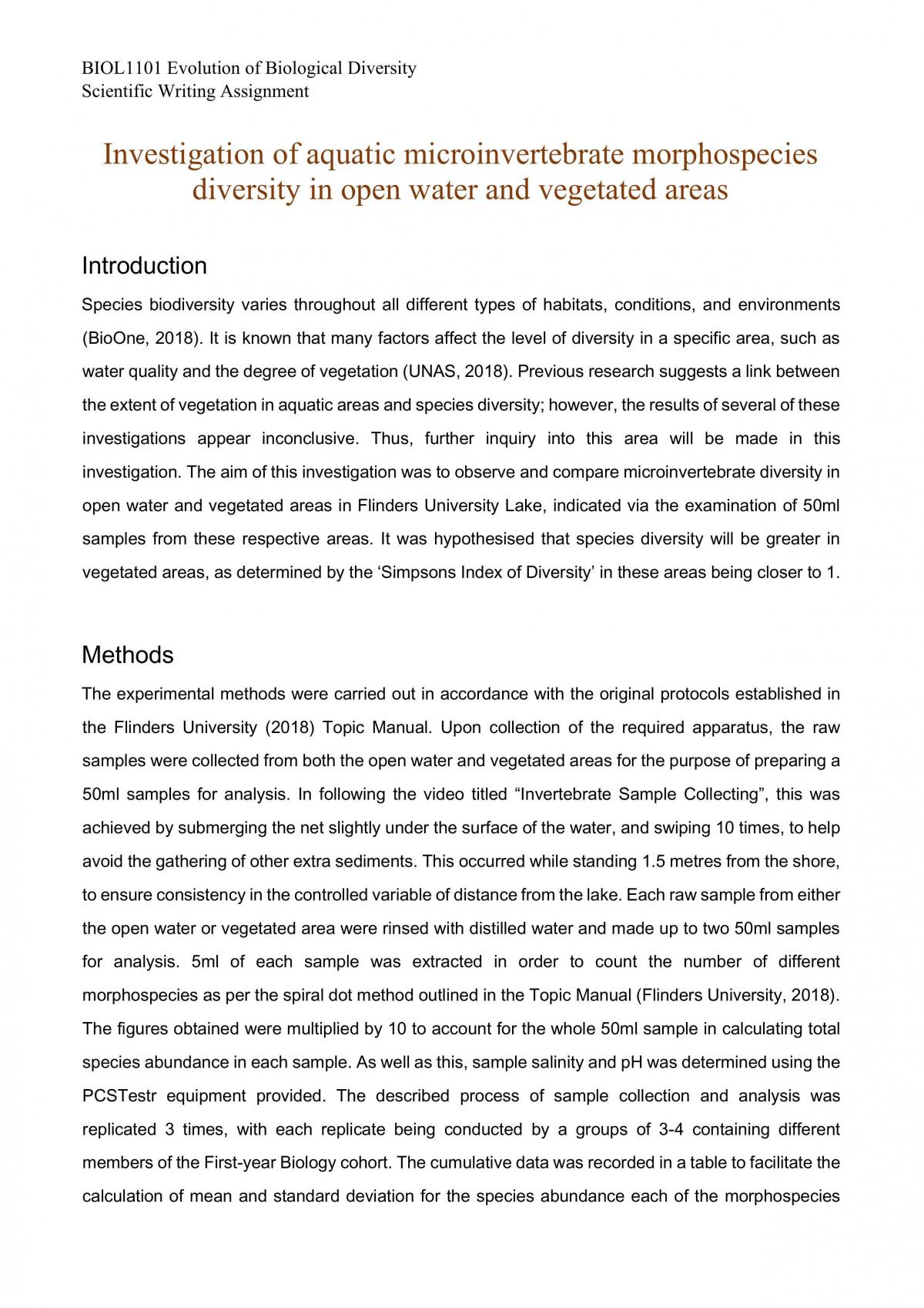 Evolution of Biological Diversity - Scientific Writing Assignment  - Page 1