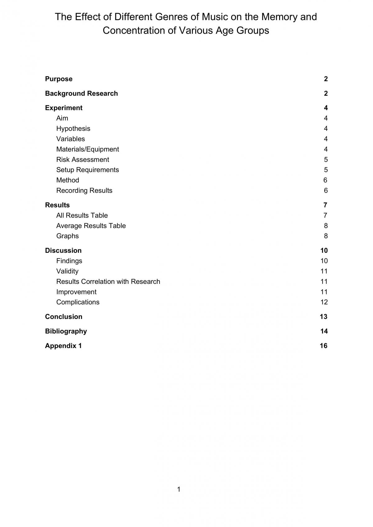 The Effect of Different Genres of Music on the Memory and Concentration of Various Age Groups - Page 1