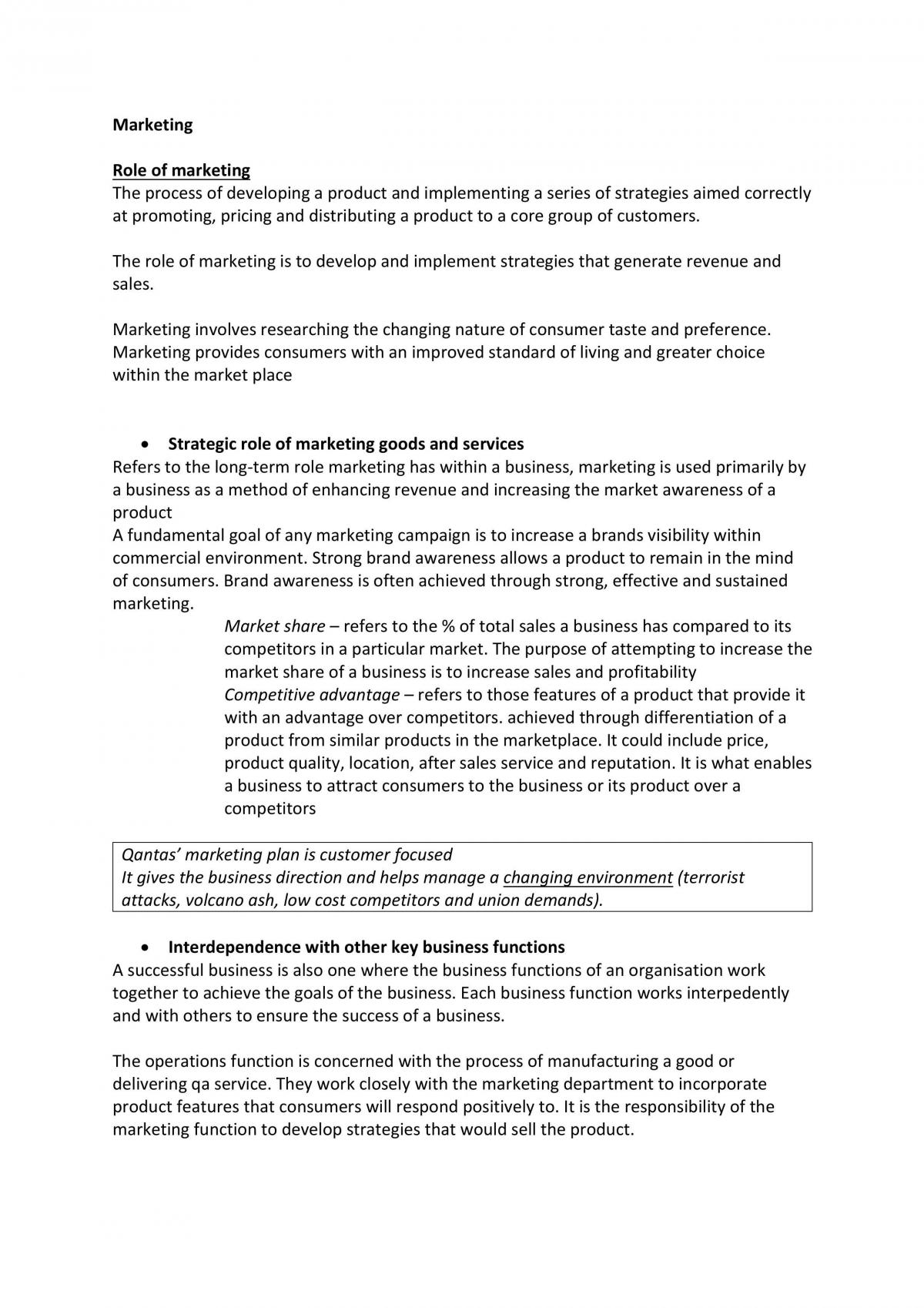 Marketing Study Notes  - Page 1