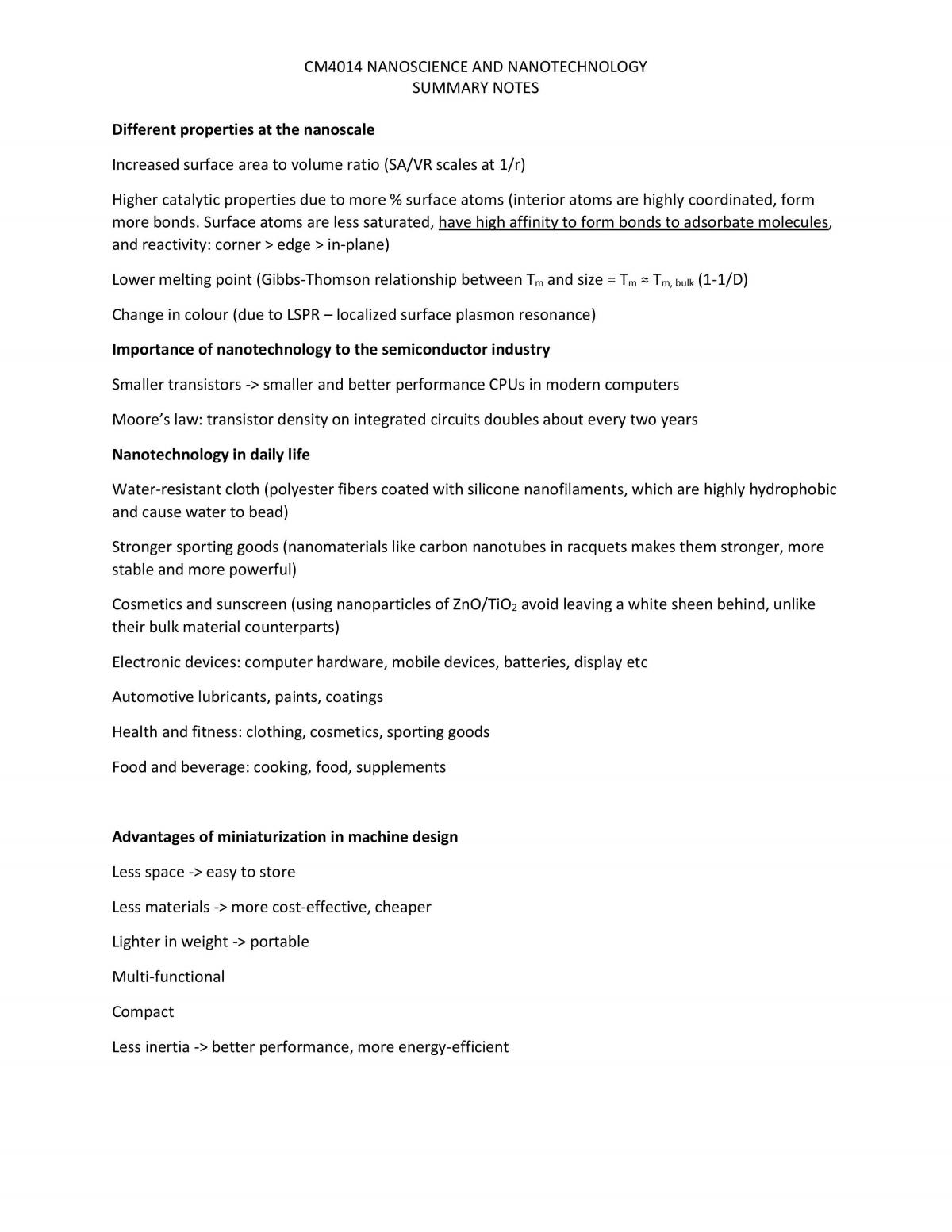 Nanoscience and Nanotechnology Complete Summary Notes - Page 2