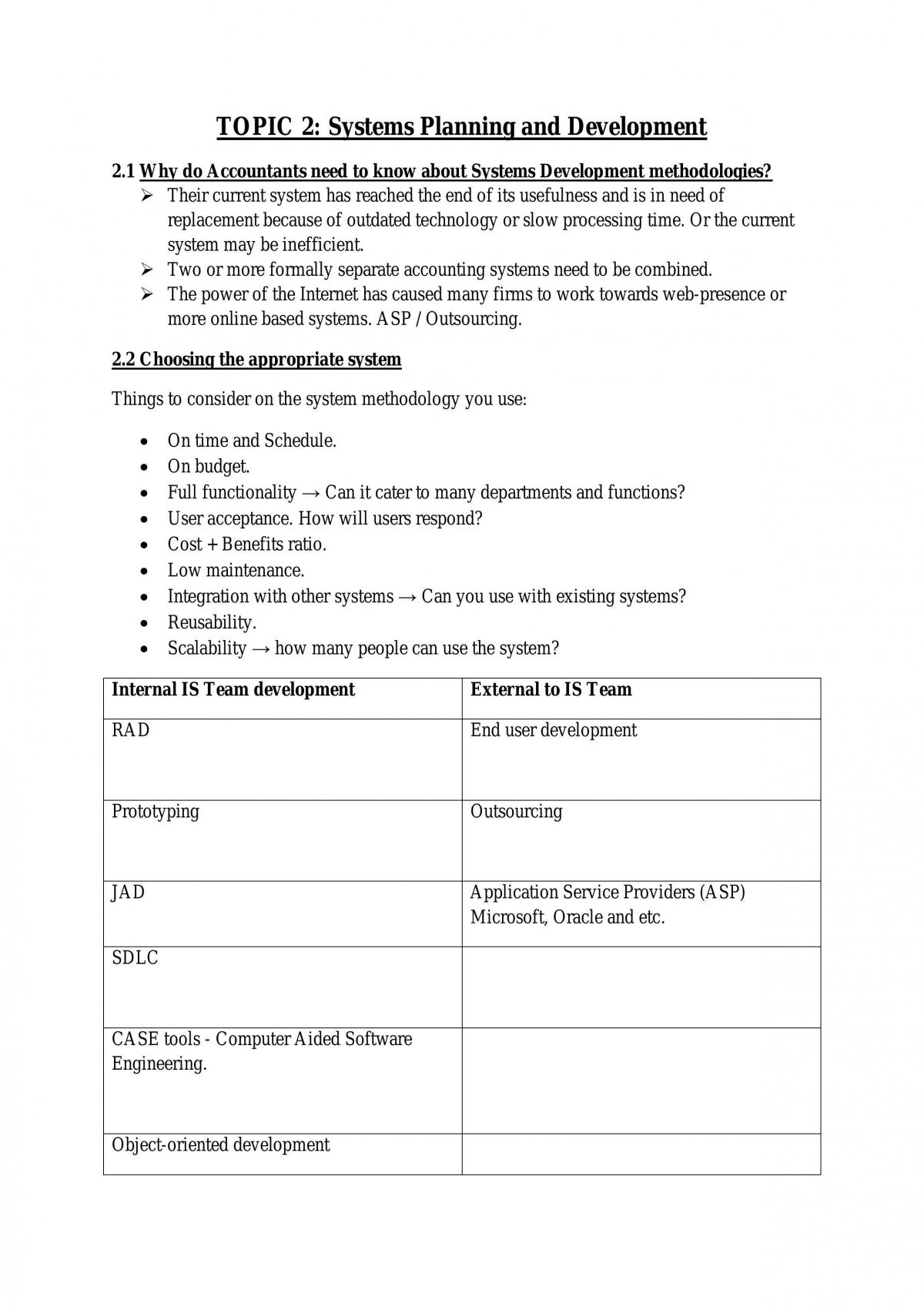 ACCG250 NOTES - SYSTEMS DEVELOPMENT - Page 1