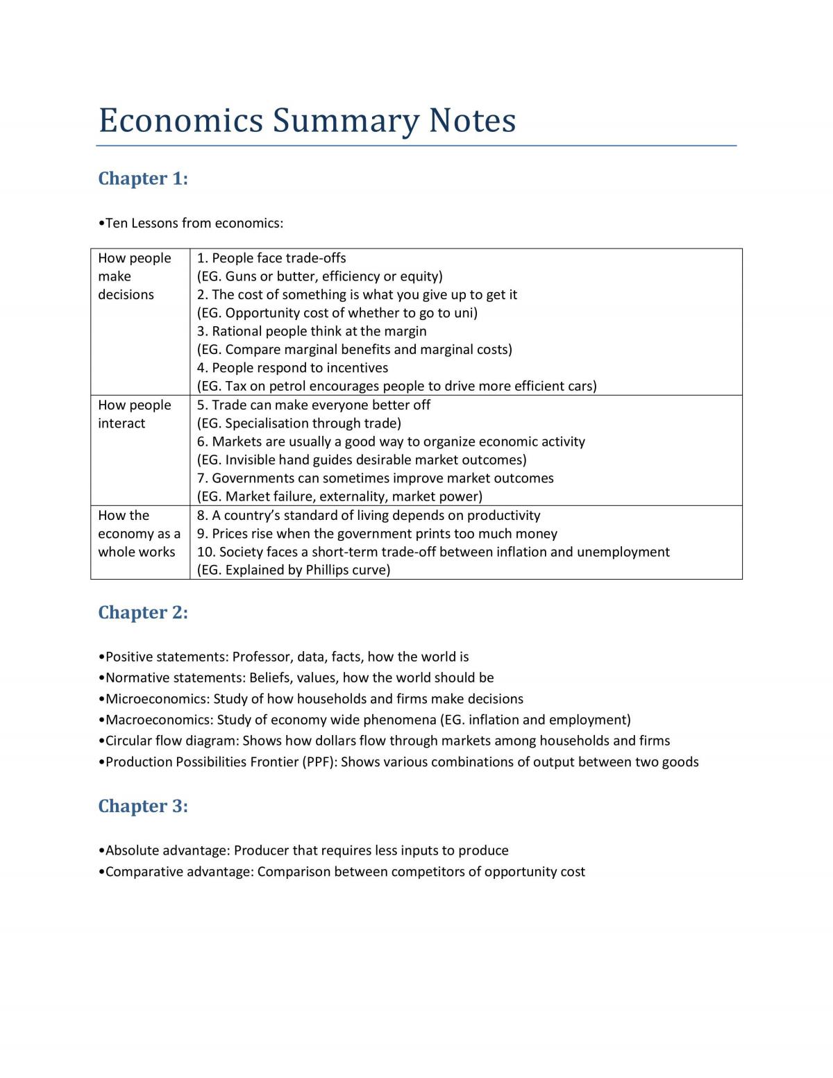 MAE101 Summary Notes - Page 1