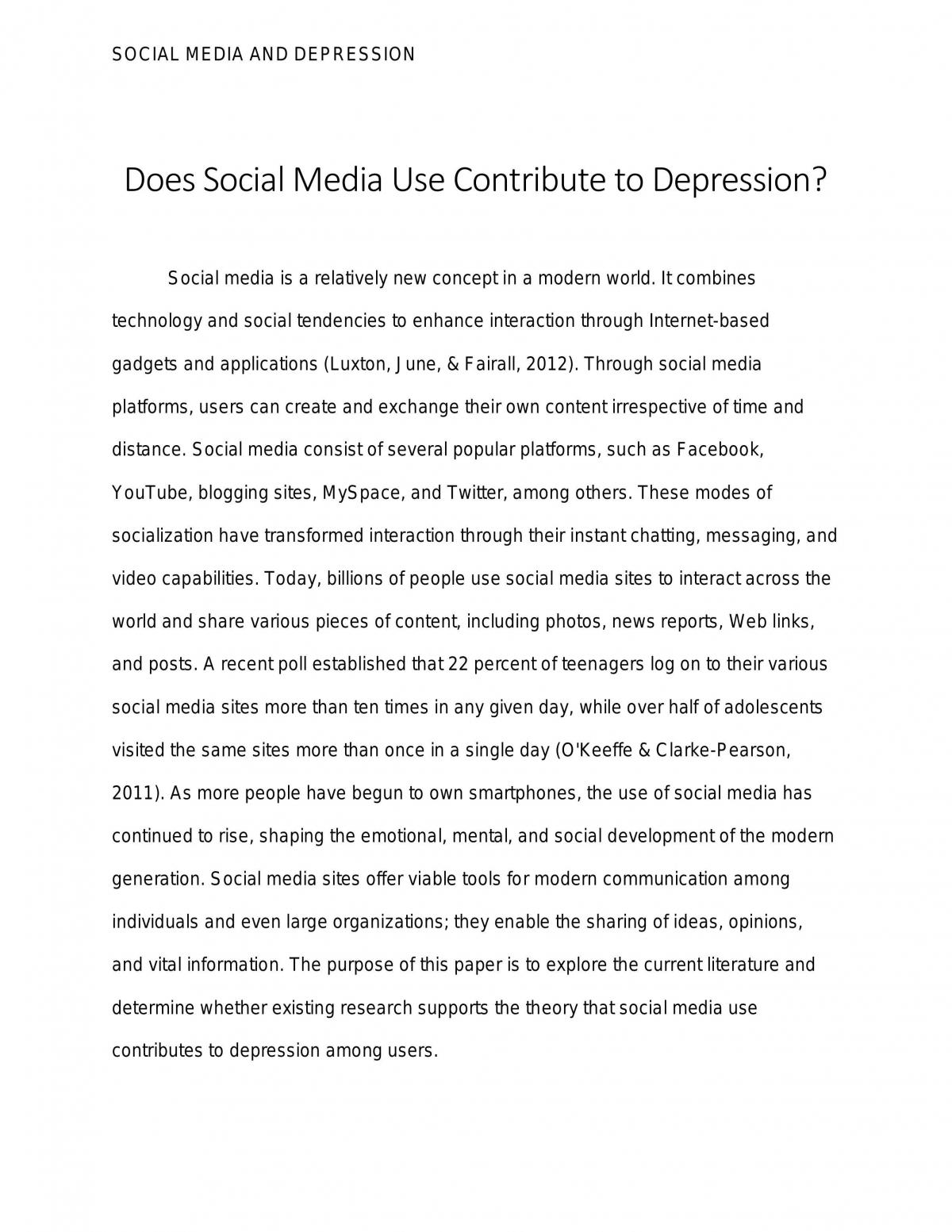 Does Social Media Use Contribute To Depression Media Year 11 VCE