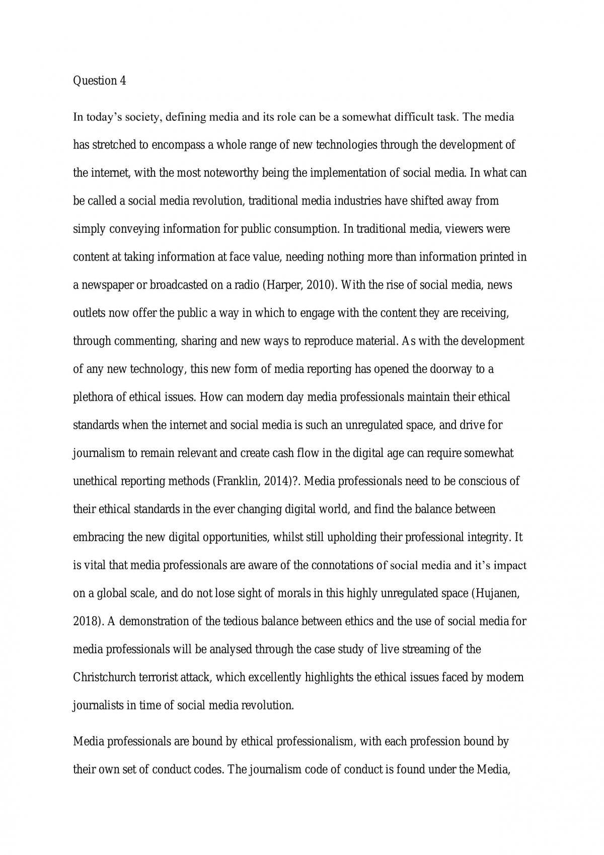 Final Essay for Media, Law and Ethics - Page 1