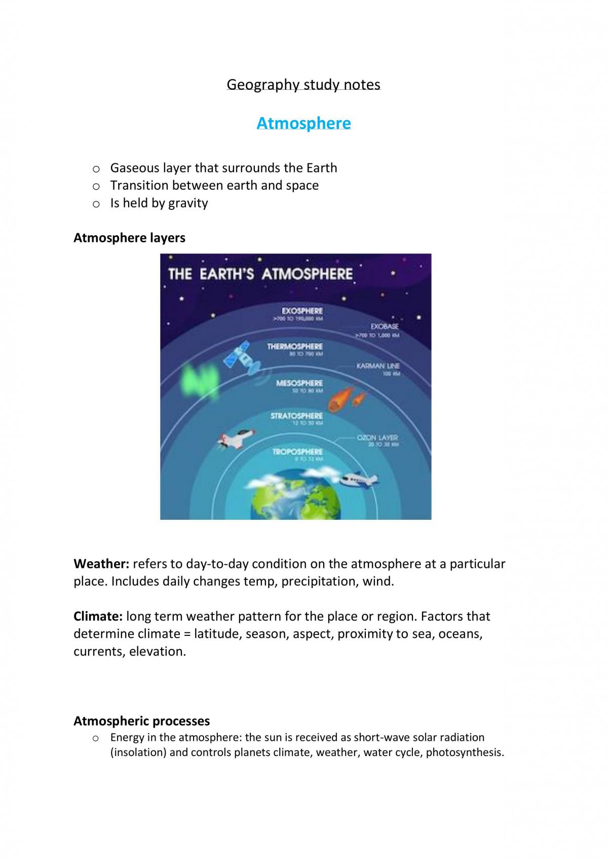 Geography Yr 11 Study Notes  - Page 1