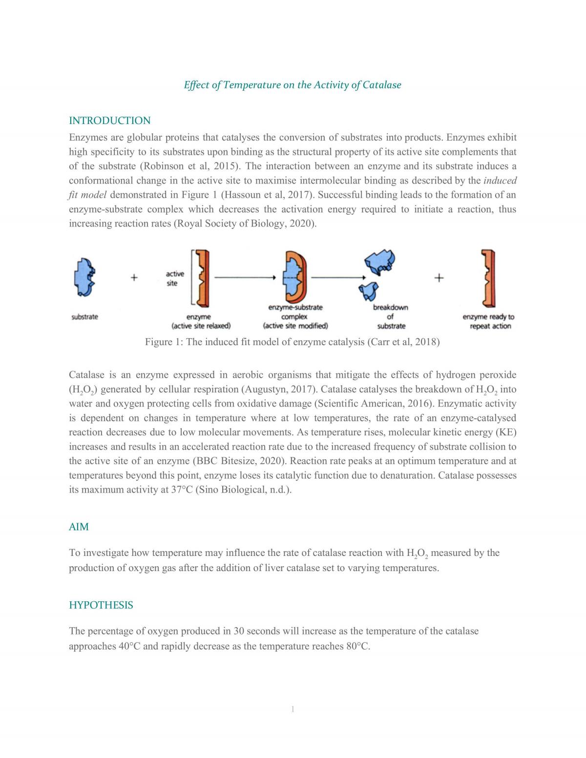 Efect of Temperature on the Activity of Catalase - Page 1