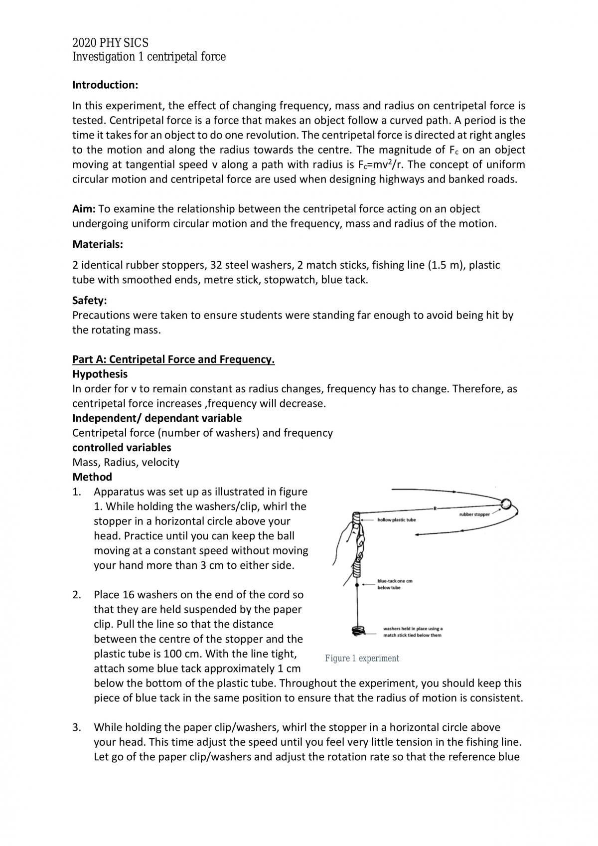 2020 PHYSICS Investigation 1 centripetal force  - Page 1