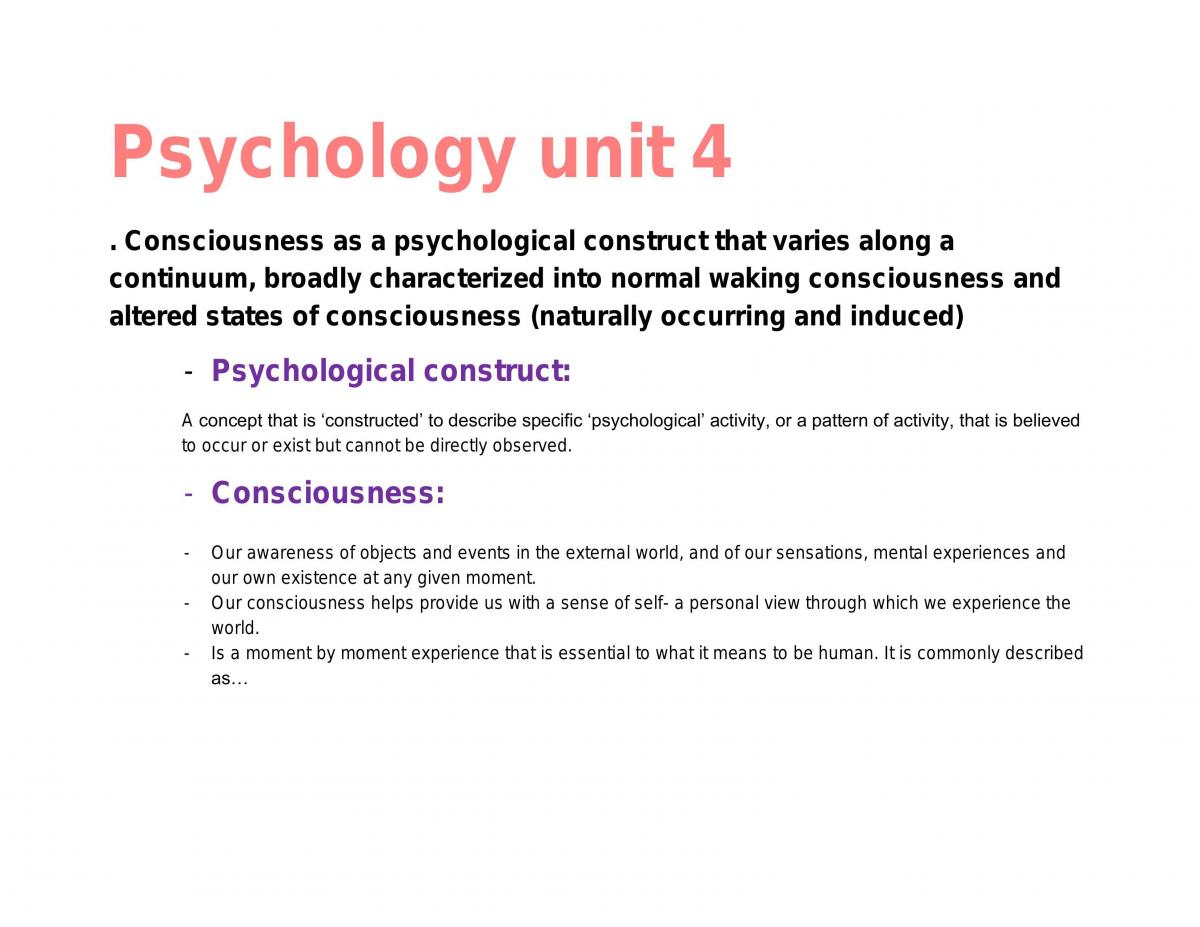 Psychology Unit 4 Notes - Page 1