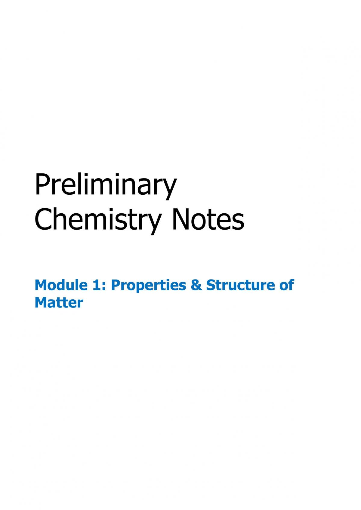 Preliminary Chemistry Notes - Page 1