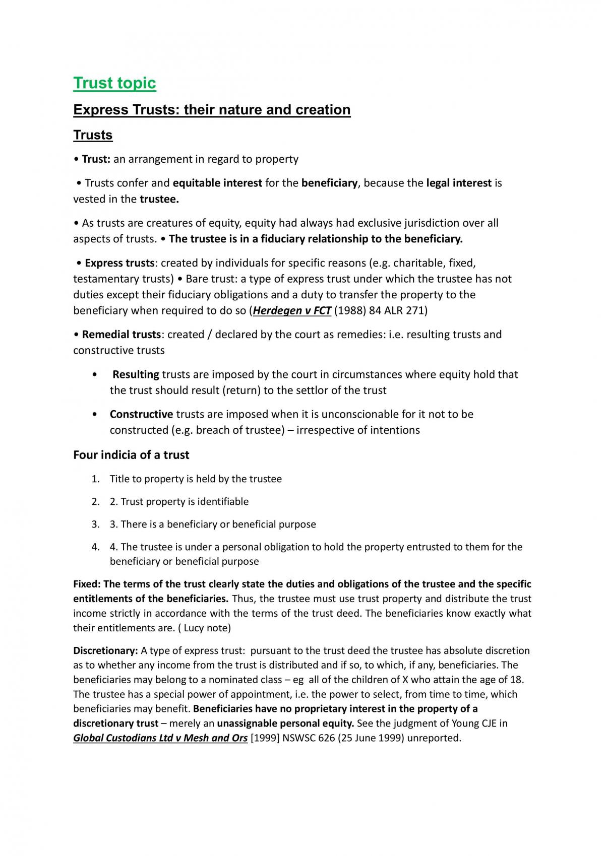 Equity and Trusts Final Exam Notes - Page 1