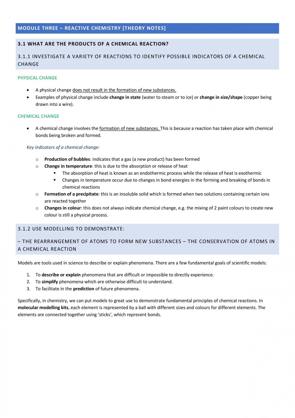 Module Three - Reactive Chemistry Notes - Page 1