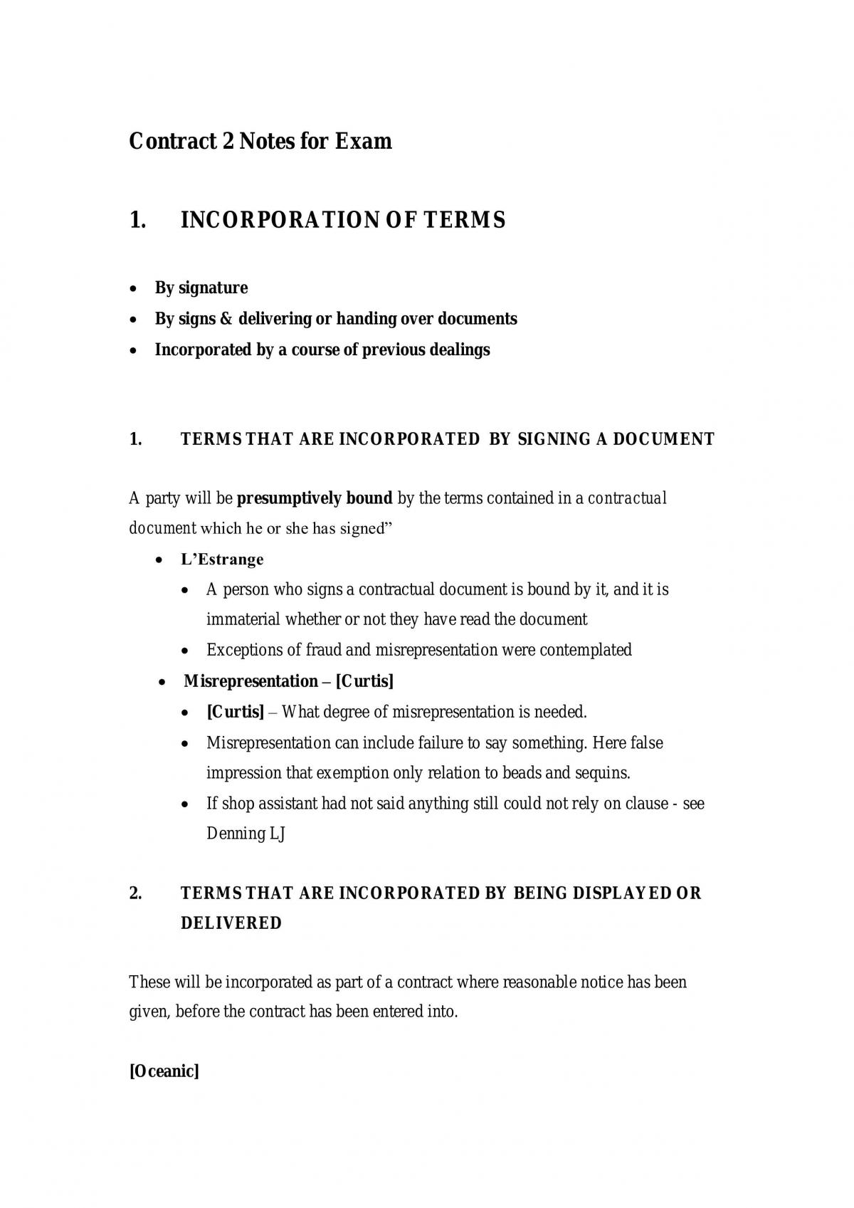 Complete Exam Notes for Contract Law - Page 1