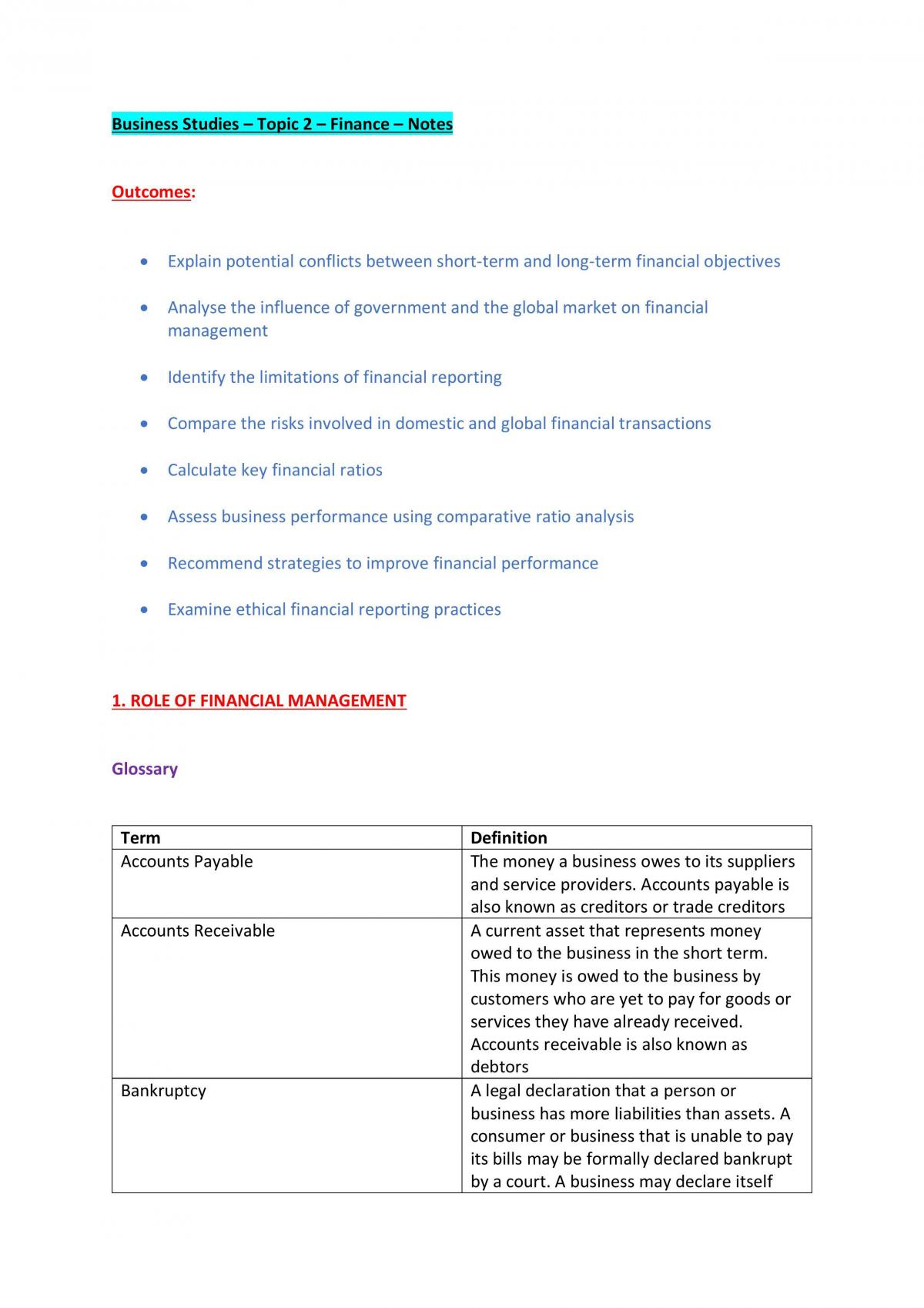 Business_Studies_-_Topic_2_-_Finance_-_Notes - Page 1