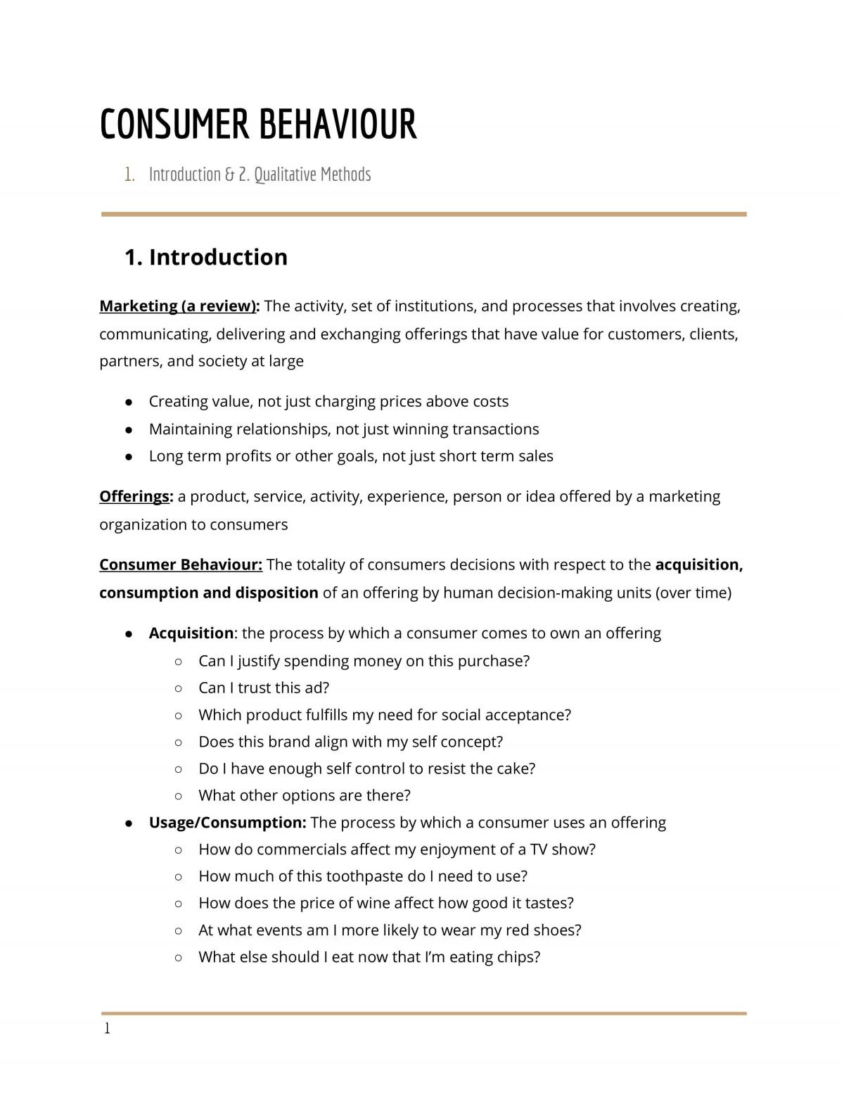 MKTG 102 Consumer Behaviour Complete Study Guide  - Page 1