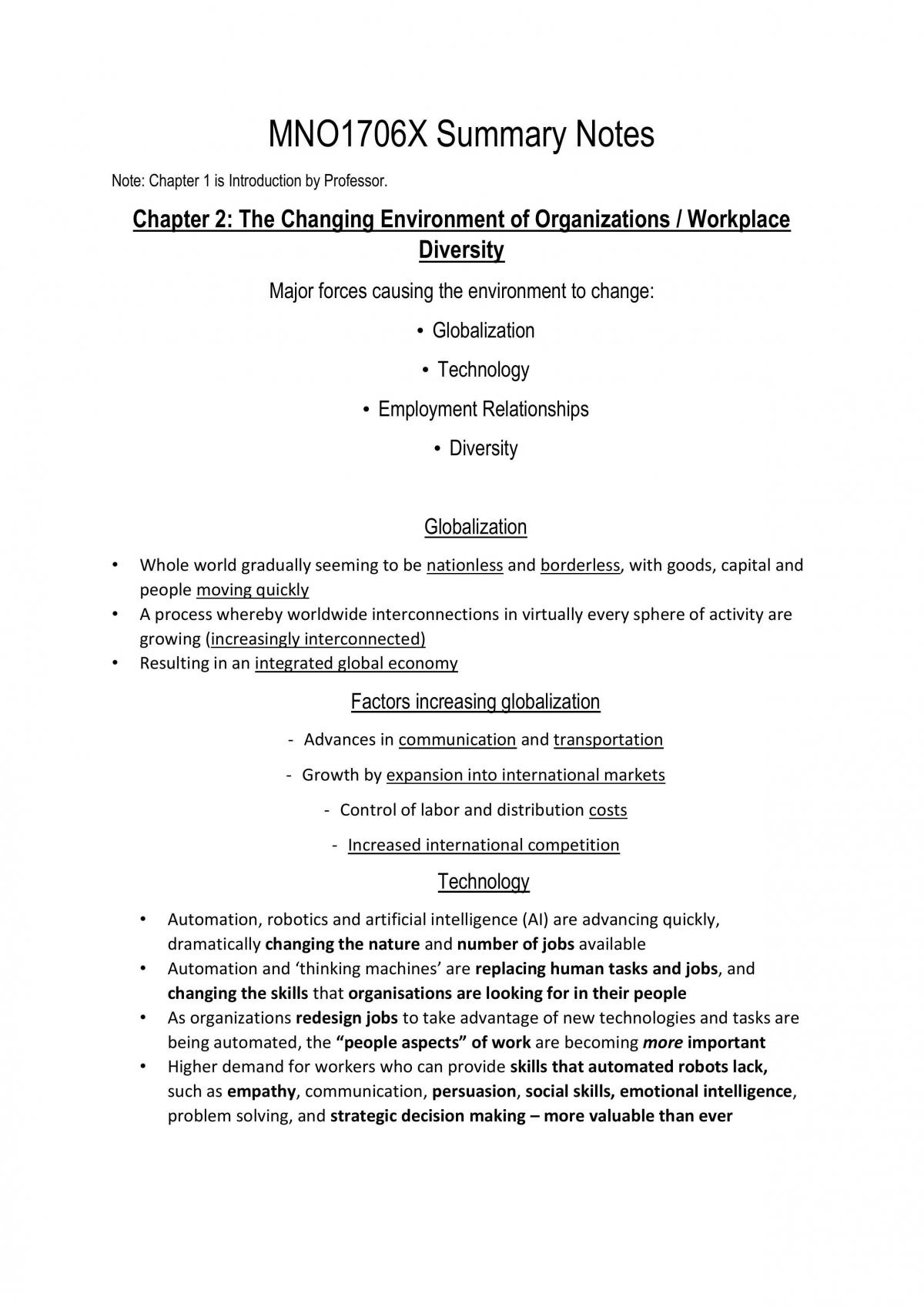 MNO1706X Organisational Behavior Summary Notes - Page 1