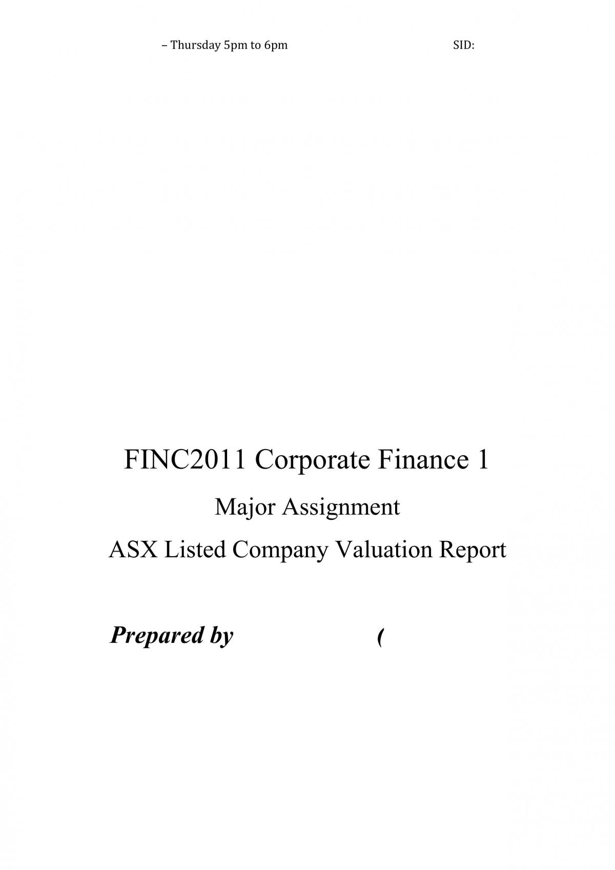 FINC2011 Assignment - Page 1
