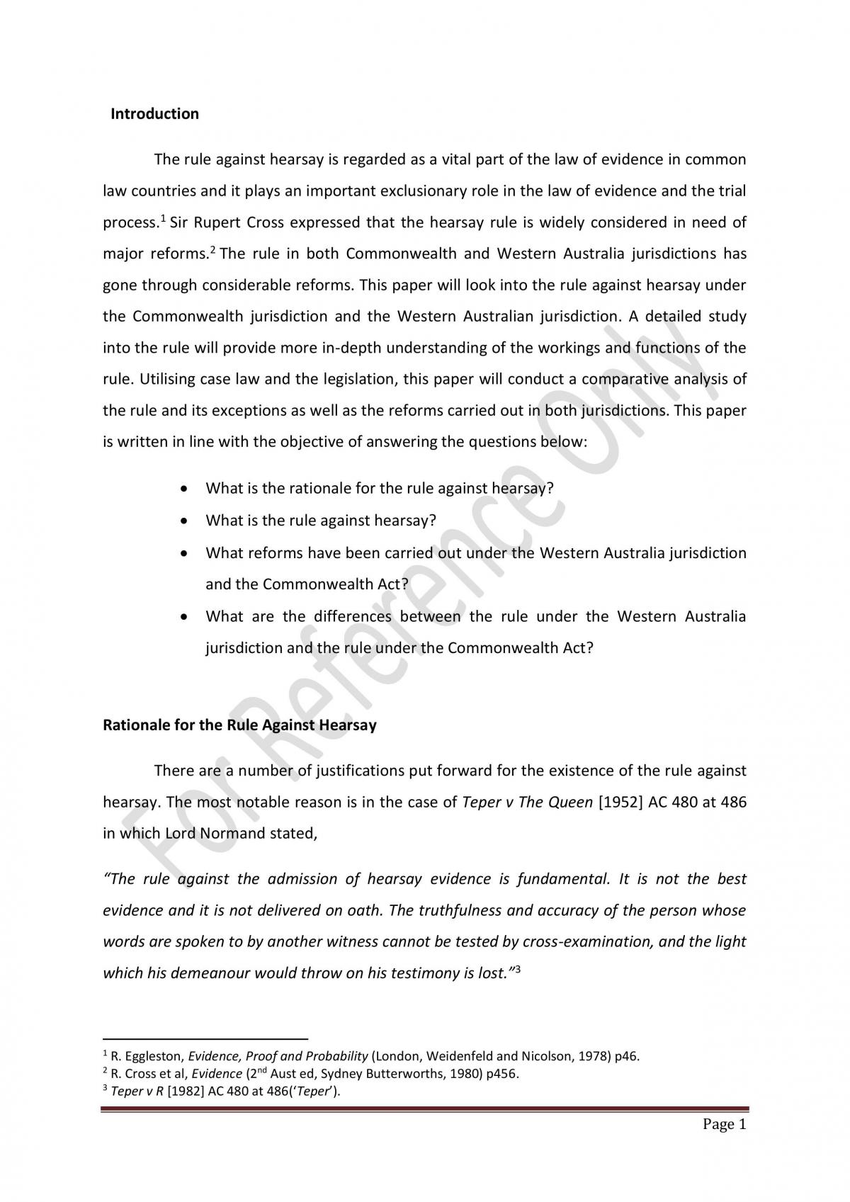 The Rule Against Hearsay - Page 1